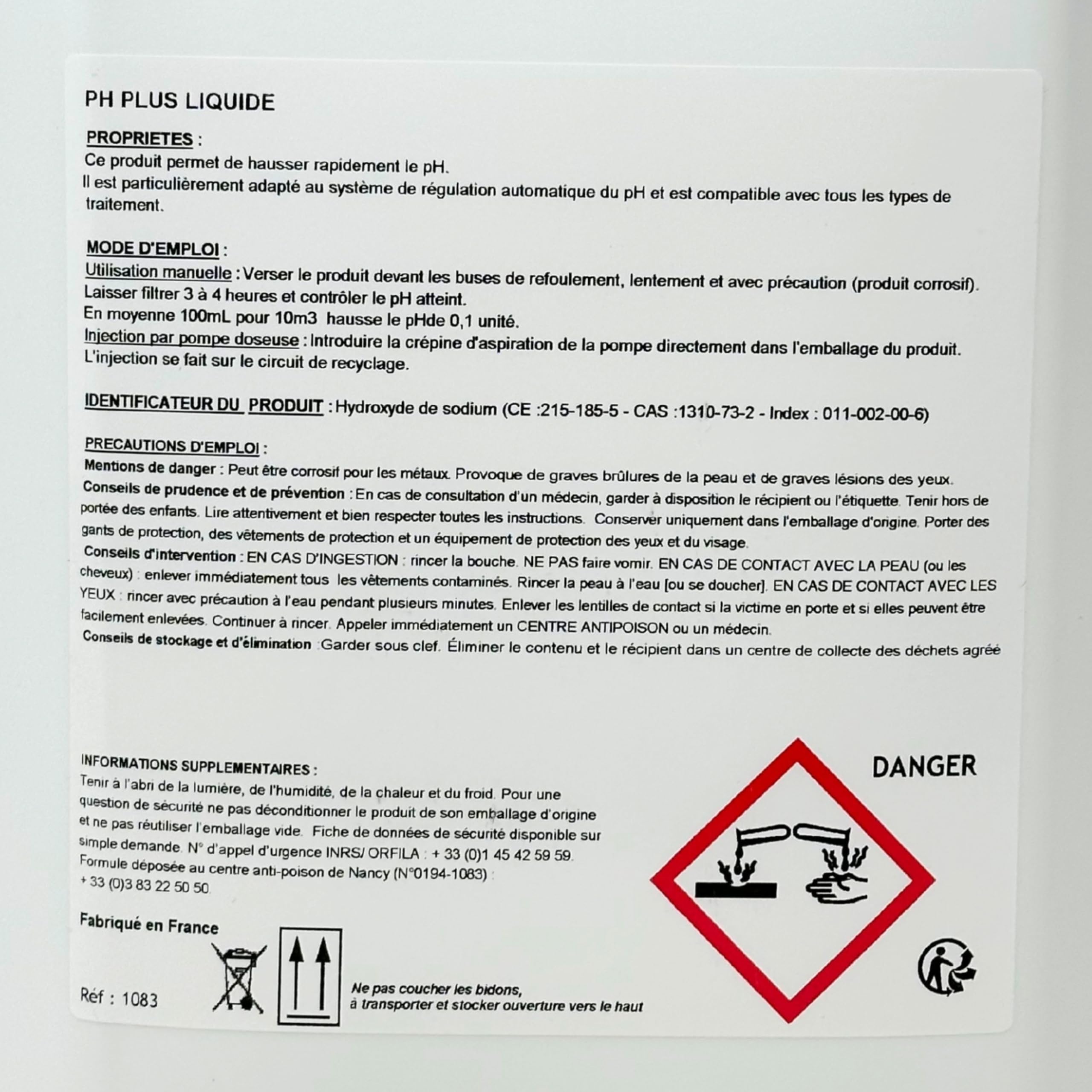 Ph Plus Piscine – Traitement Ph pour Piscine/Ph+ Liquide 5L– Permet d’Augmenter Rapidement Le Ph de l’Eau/Produit Fabriqué en France