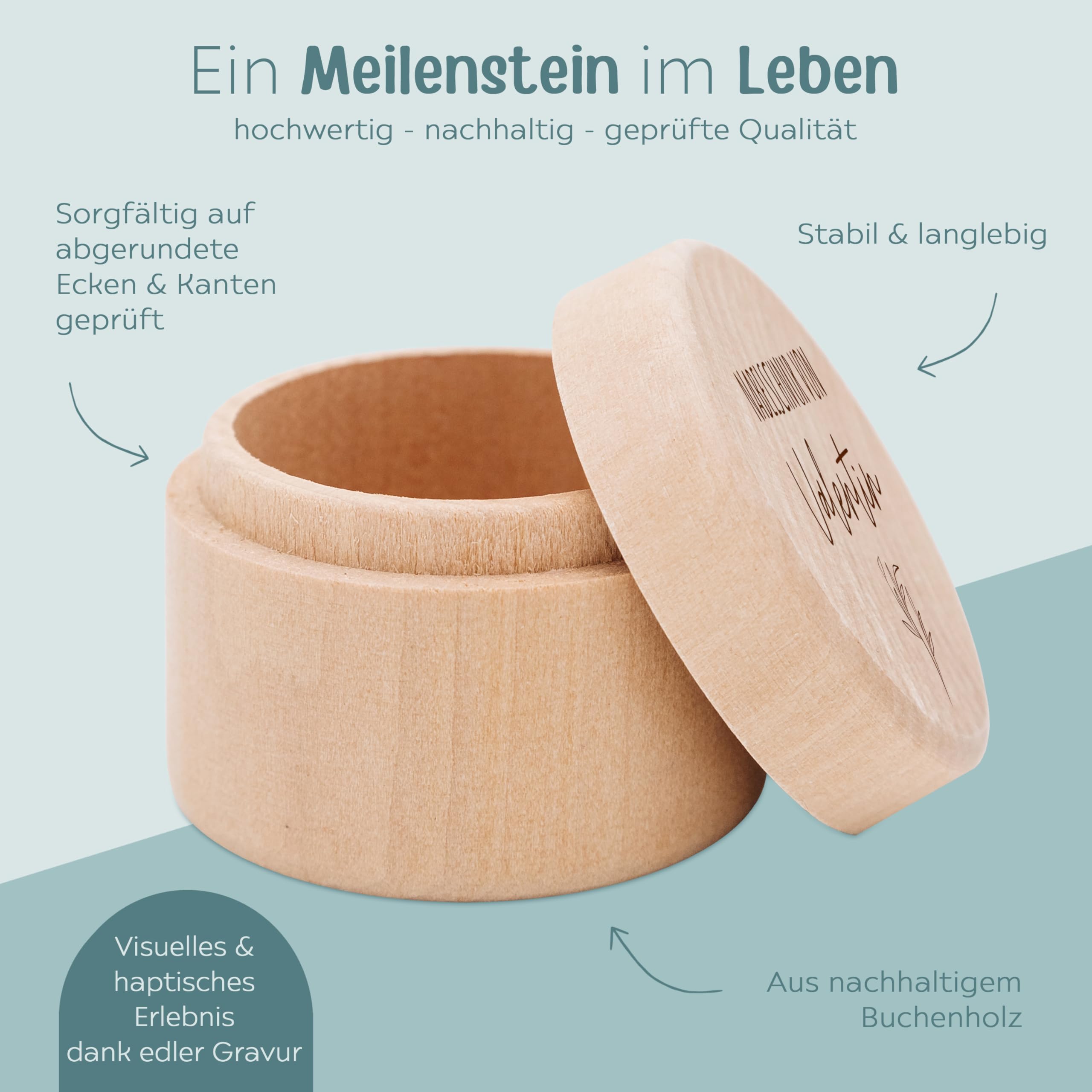 wunderwunsch® - Milchzahndose personalisiert aus Holz mit hochwertiger Gravur - Zahndose Milchzähne als Erinnerung an die ersten Zähnchen (Nabelschnur)