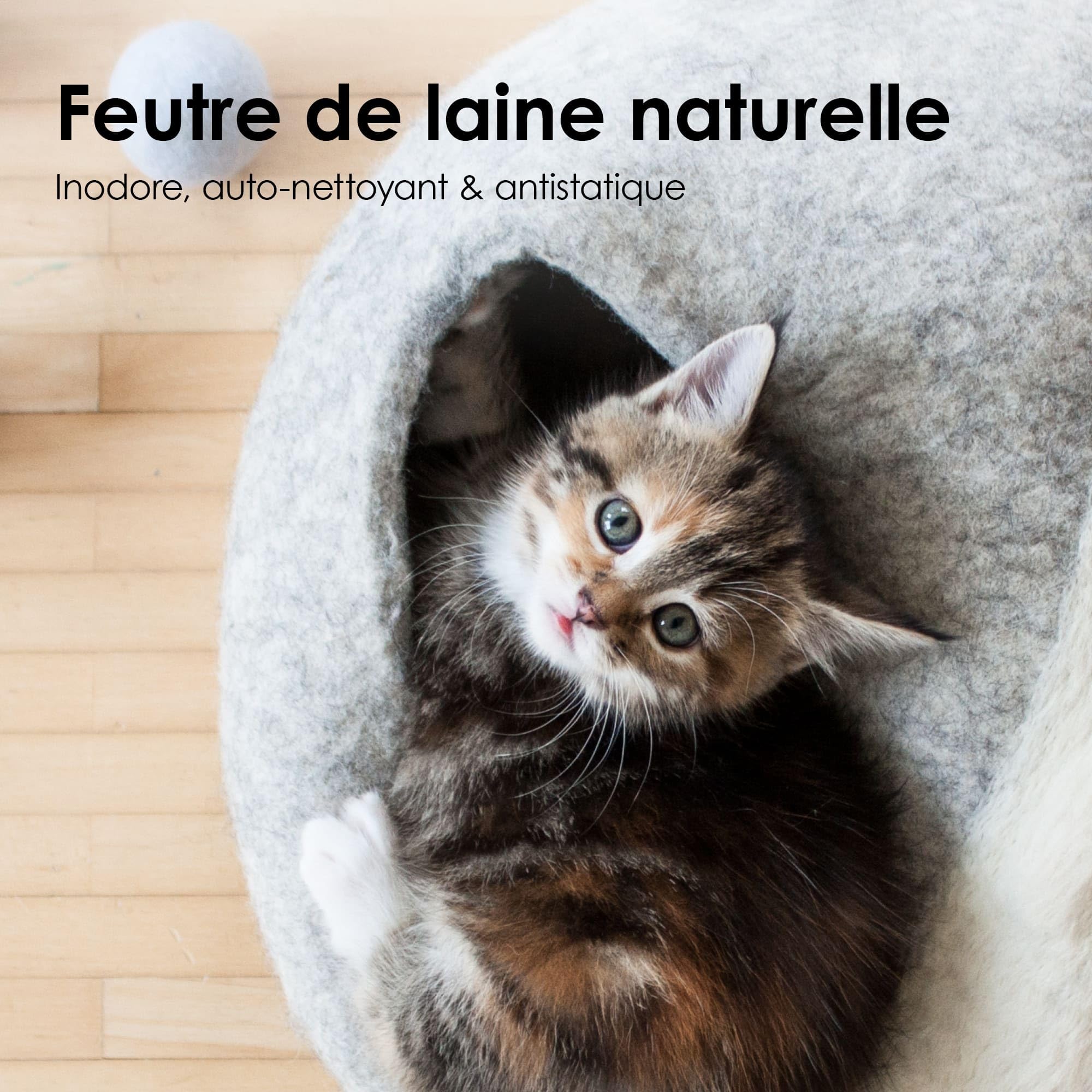 LucyBalu® Grotte lit pour Chat en Laine Naturelle I Gris Clair