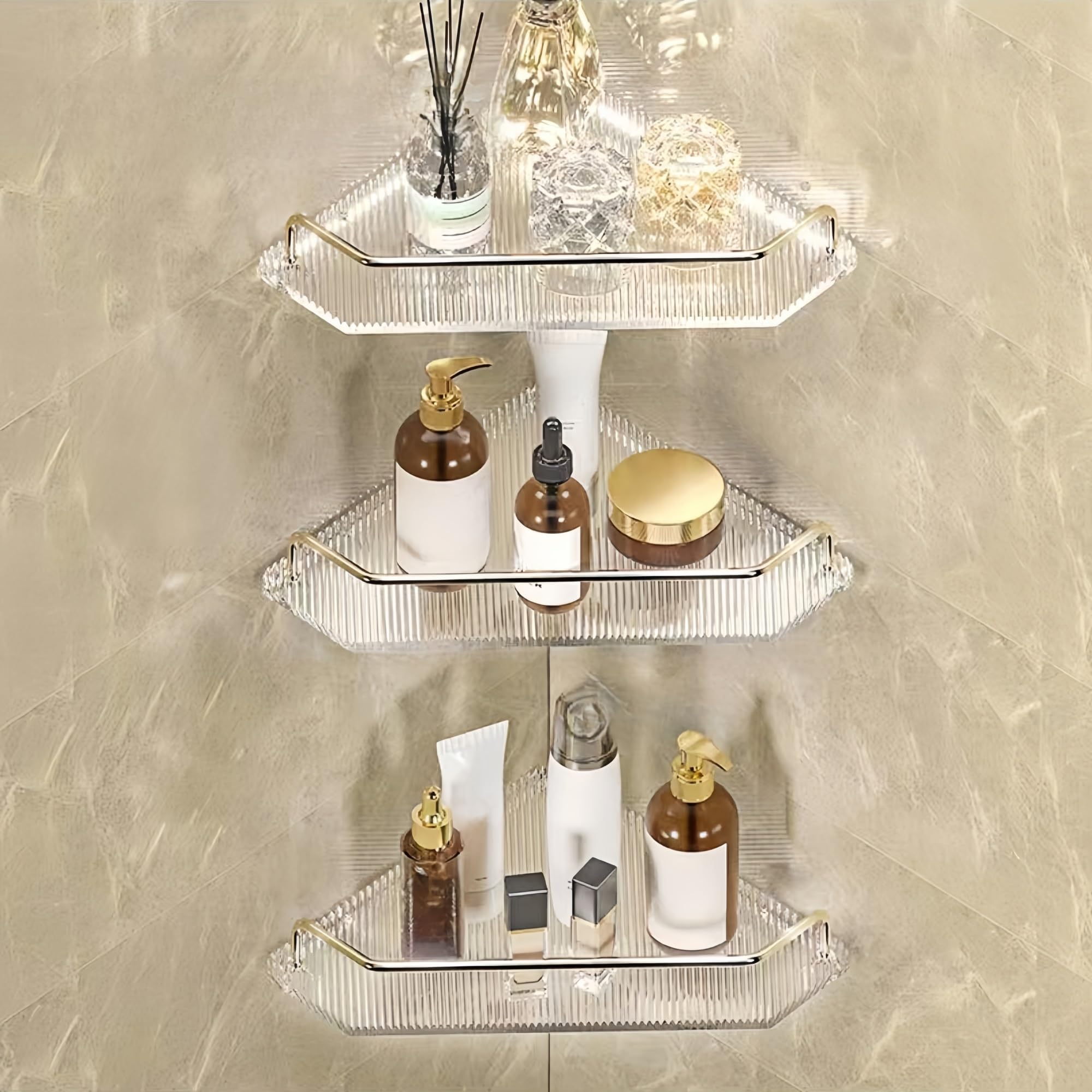 Yacoxe Silver 2 Corner Shower Caddy，Shower Corner Caddy，Corner Shower Caddy For Small Bathrooms，Waterproof Corner Shower Rack For Bathroom，Bathroom Corner Shelf， For Bathroom, Vanity And Kitchen(,3-Layer)