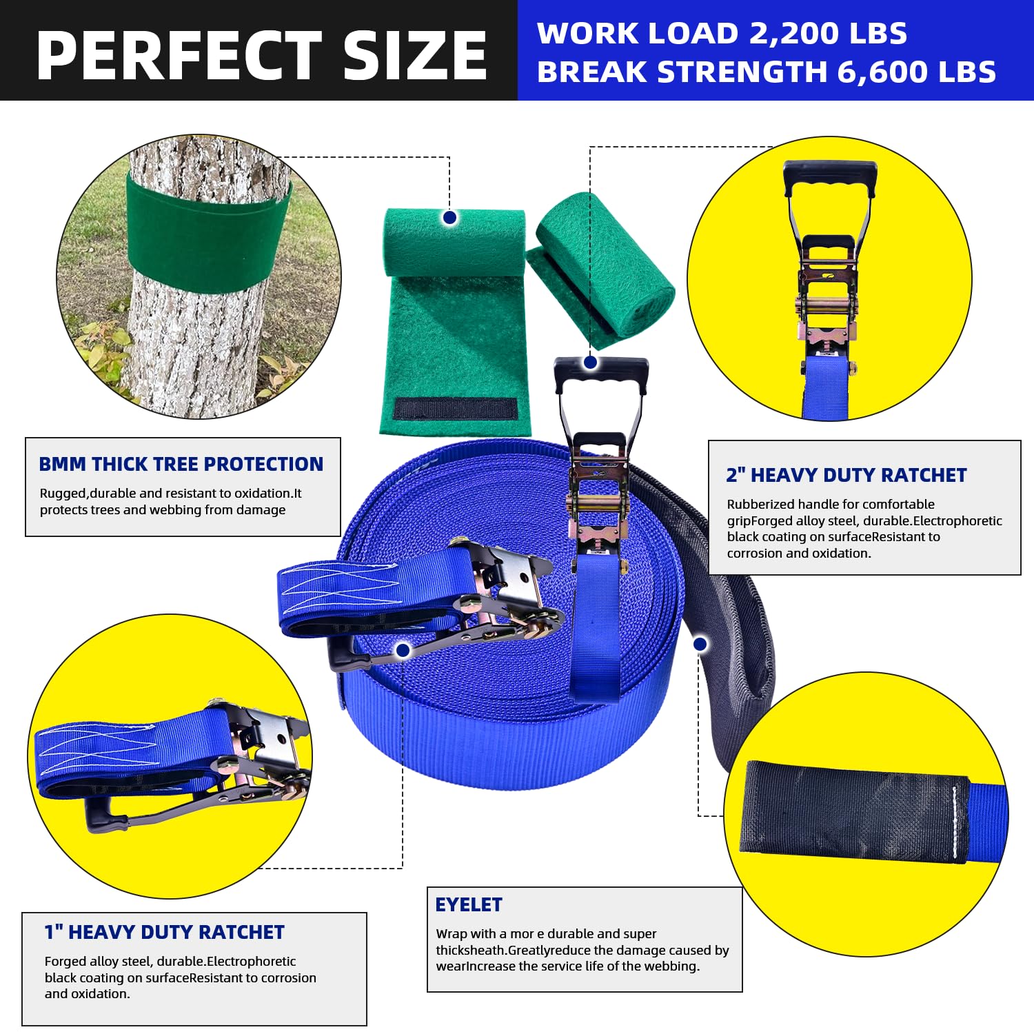 Slackline Kit for Kids and Adults, Obstacle Course for Kids Backyard, 40 ft Balance Rope with 7 Adjustable Obstacles - Outdoor Slackline Kit Playset Equipment for Girls & Boys with Carry Bag (Blue)