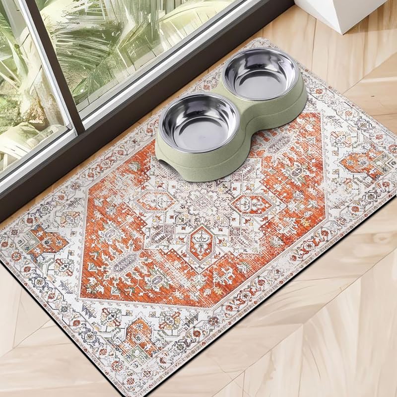 Tapete para Alimentação de Cães e Gatos, Absorvente e Antiderrapante Cuslnox Laranja 76,2 x 43,18 cm
