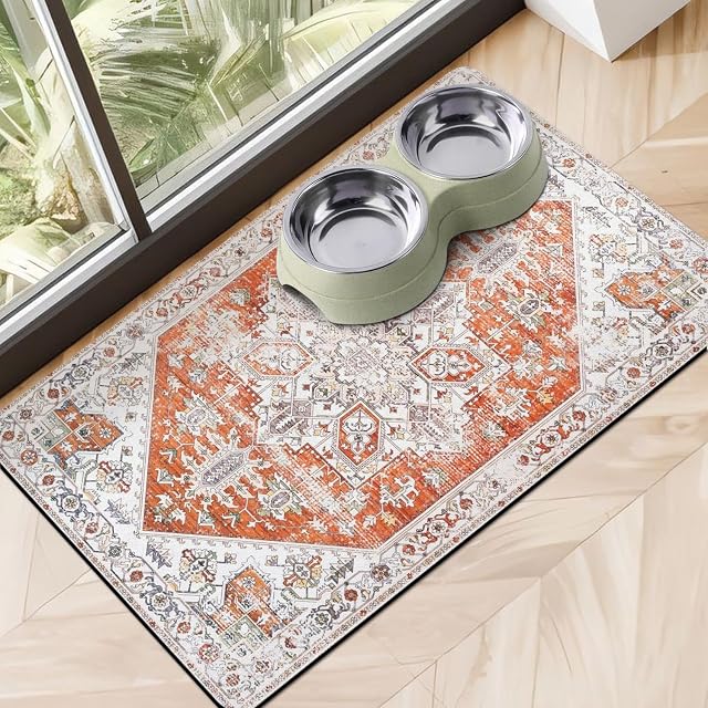 Dog Food Mats for Floors Absorbent Pet Cat Food Mat - Non Slip Dog Bowl Mats for Food