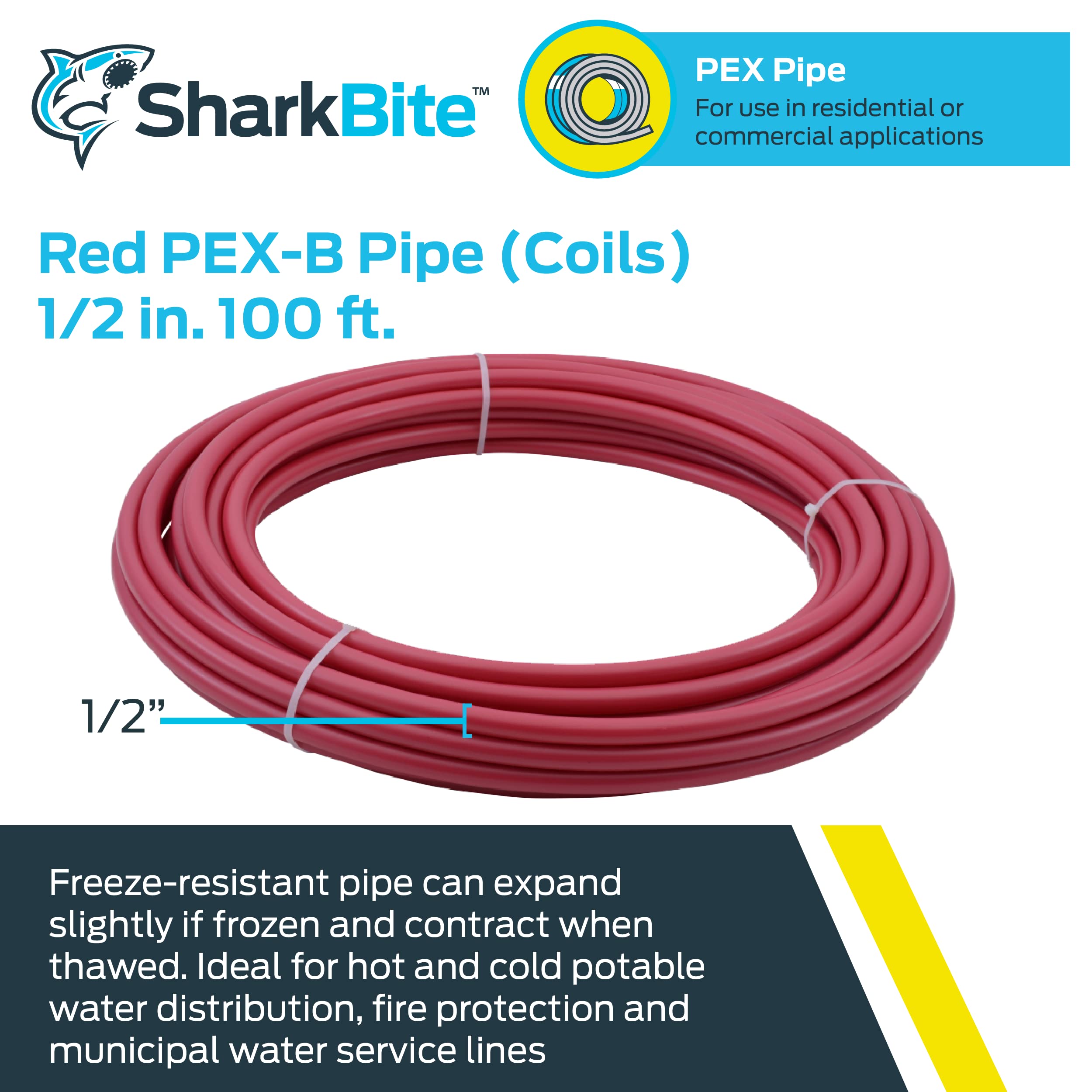 SharkBite U860R100 PEX Pipe 1/2 Inch, Red, Flexible Water Pipe Tubing