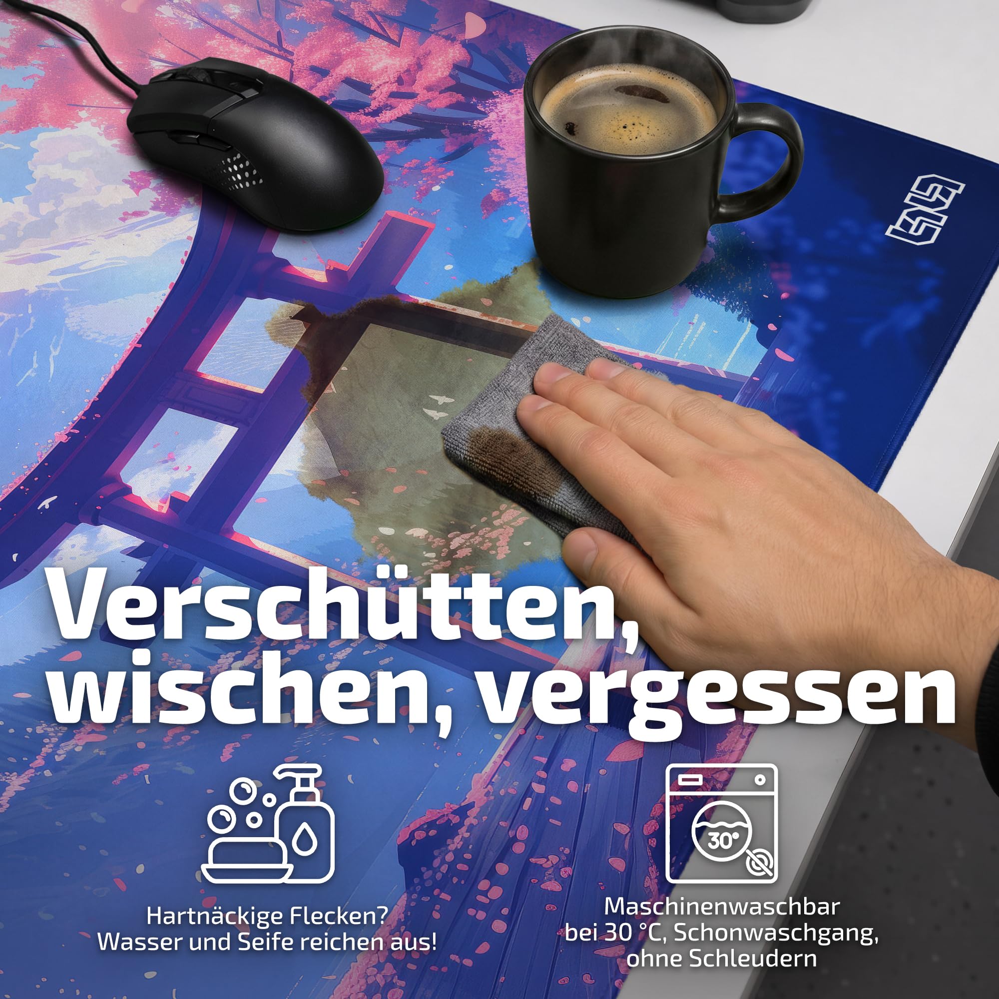 Tilt Gaming Mauspad 1000x500 mm - 4 mm rutschfeste Schreibtischunterlage Groß - Speed-Oberfläche & HD-Druck - Maschinenwaschbar Mousepad XXL für Gaming und Büro - Foxy Sanctuary Desk Mat