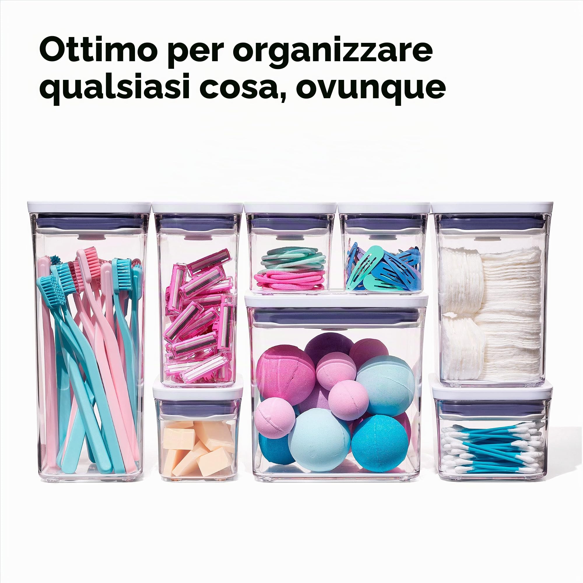 OXO Set di contenitori Pop Corti Quadrati Piccoli 3 Pezzi, Plastica, Bianco