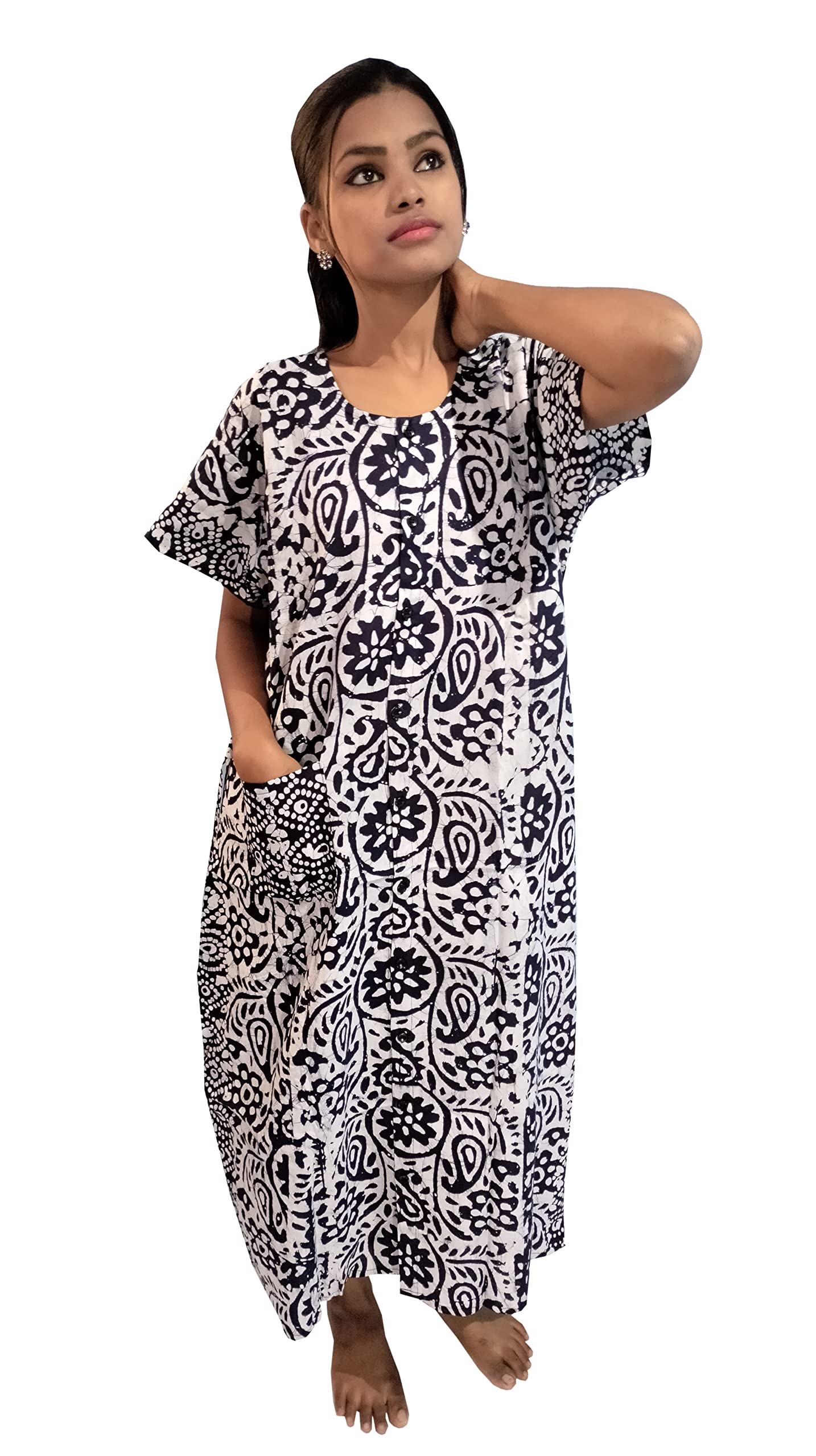 MENMAIIWomen's [L- 4XL] Full Open/Front Buttoned [a Kind of Adaptive Clothing] Multipurpose Nighty for Maternity/Pregnancy/Elderly/Patient/Feeding/Hospital Purpose Nighty_ Calf Length