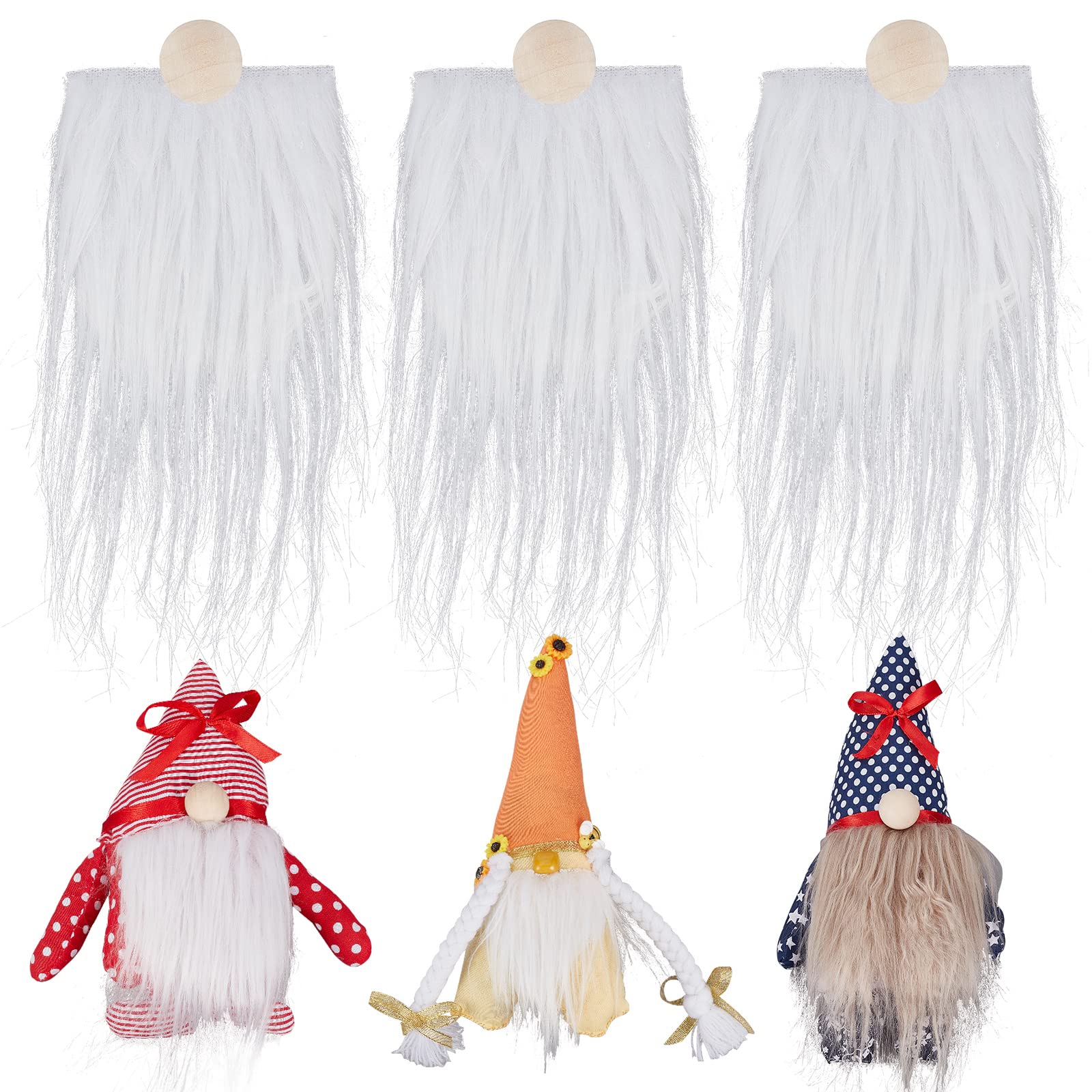 GORGECRAFT 6 Pieces Gnome Beard Unfinished Wooden Balls Braids Dwarf Beard Kit Faux Fur Beard Hair Set for DIY Handmade Gnome Sewing Craft Patches Easter Christmas Party Supplies