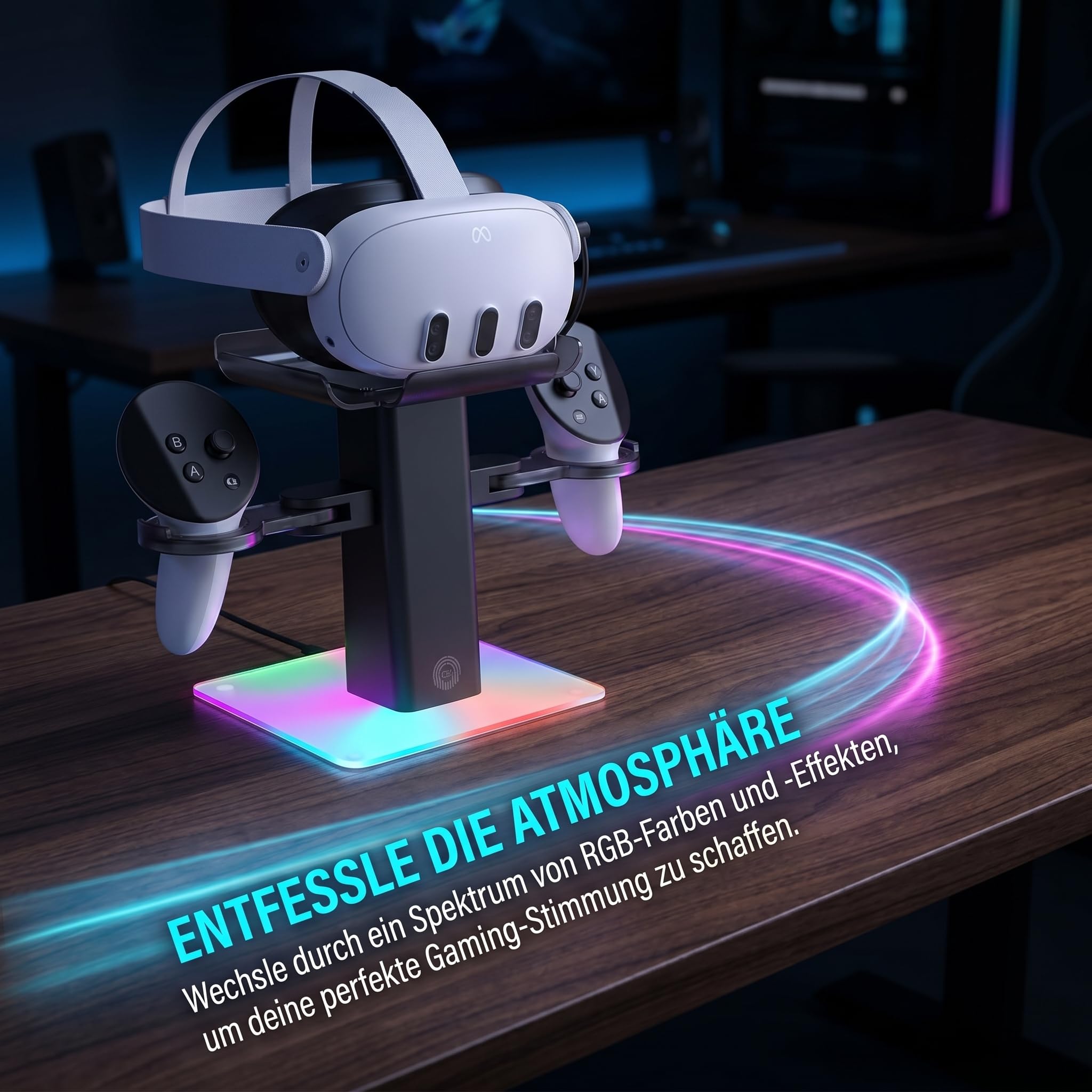 Ladegerät für Meta Quest 3S/Quest 3/Quest 2 Zubehör, Ladestation mit LED/RGB-Beleuchtung, für Controller und VR-Zubehör, Typ-C Ladeanschluss