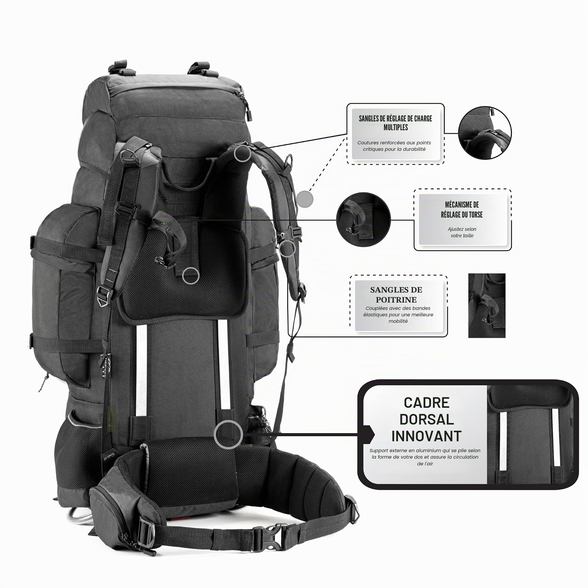 Tripole Sac À Dos À Armature Métallique Colonel Pro | Ouverture Frontale | Sac Amovible | Housse De Pluie