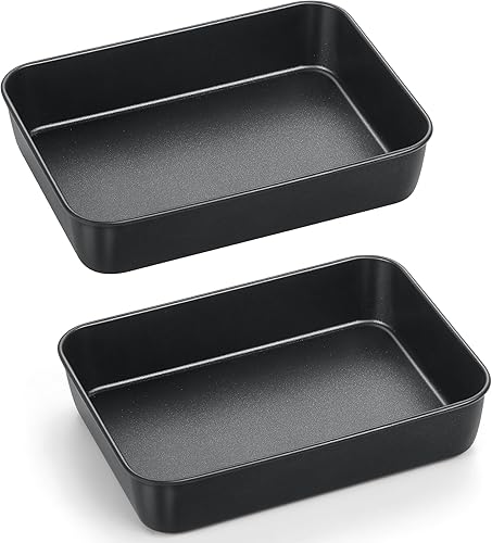 TeamFar Moldes para lasaña, molde rectangular para tartas de 9.4 x 7 x 2 pulgadas con revestimiento antiadherente negro y núcleo de acero