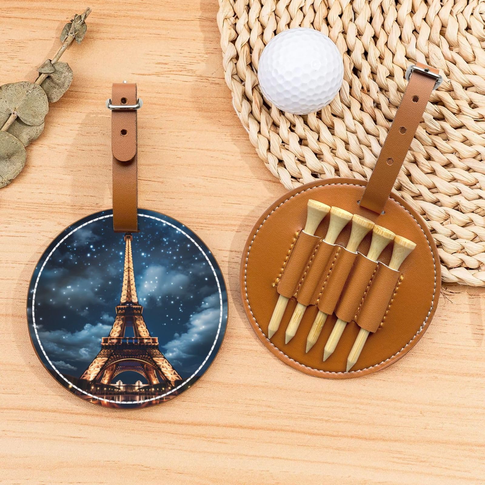 Paris Tower Brown Golf tee Storage Bag - Durable and wear-Resistant Golf Accessories