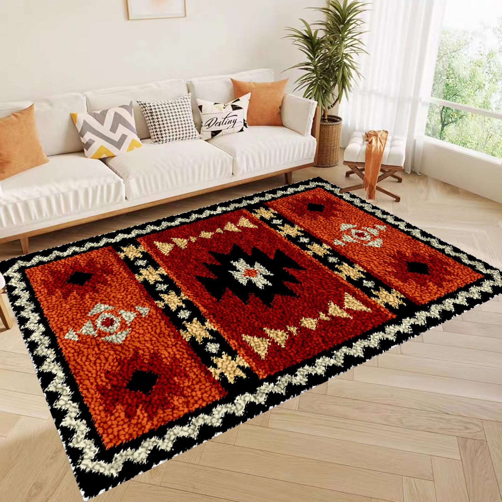 Kit per tappeto da adulto, kit fai da te con ricamo e tela stampata, grande 130 x 150 cm, filato all'uncinetto, cuscino per pavimento per la decorazione della casa