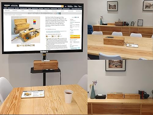 Miniatura 9 de Caja organizadora de cables de bambú, caja protectora contra sobretensiones, tapa magnética, cubierta de caja de almacenamiento, regleta de