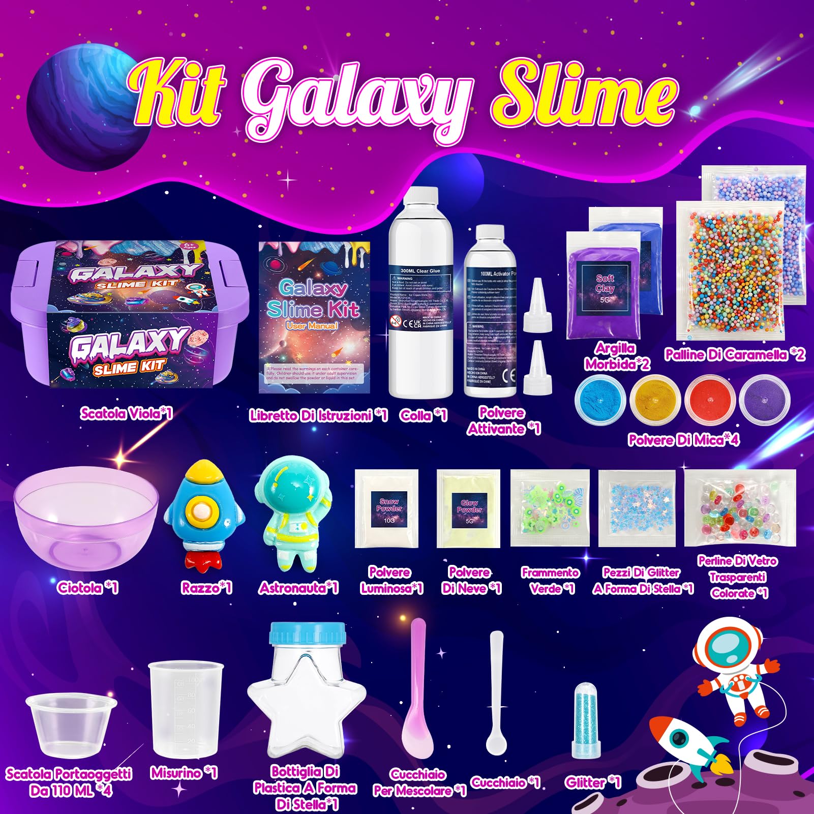 iKidiki Slime per Bambini, Giochi Bambina 6 7 8 9 10 11 12 Anni Femmina Galaxy Slime Fluffy Regalo Bimba 6-12 Anni Femmina Slime Kit Lavoretti Creativi per Bambini Giocattoli Bambina Bambino 6-12 Anni