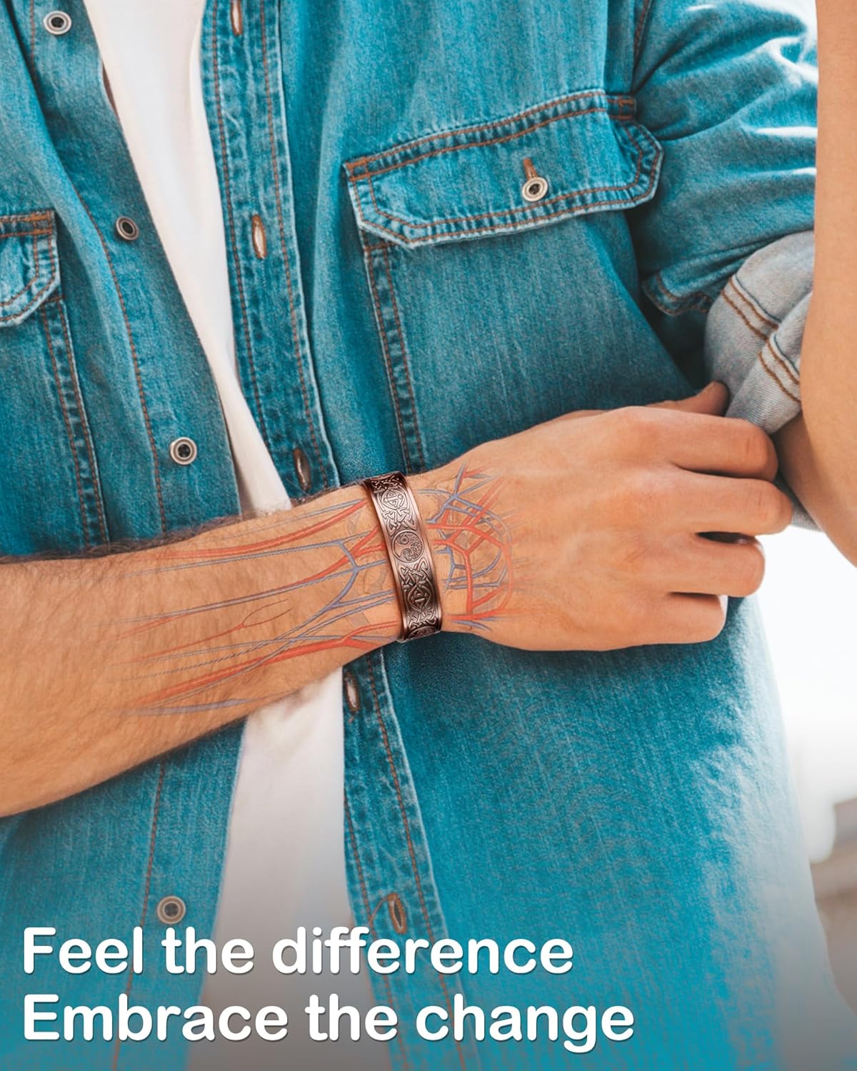 Feraco Copper Bracelet for Men, 5X Ultra Strength Magnetic Cuff Bangle with 5000 Gauss Neodymium Magnets, 99.99% Pure Copper Jewelry Gift, Adjustable - Image 4