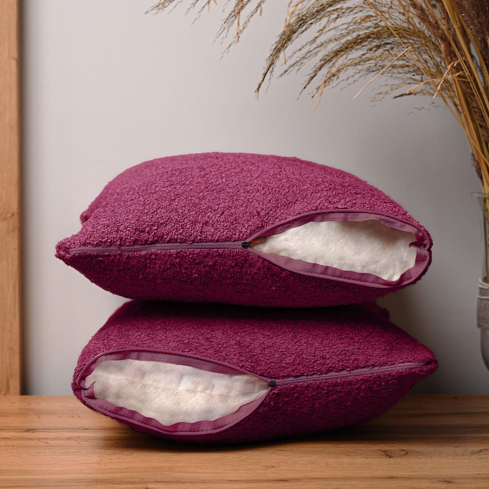 Set 2 Federe Per Cuscini 45x45 Cm In Ciniglia Morbida - Rosa, Per Divano, Auto E Soggiorno, Con Cerniera Invisibile - 3