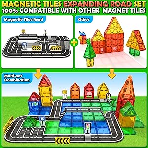 Magnetic Tiles Road Set, STEM Magnet Toys for Kids Ages 3-5 4-8, Magnetic Building Blocks for Toddlers, Birthday Gifts for 3+ Year Old Boys Girls