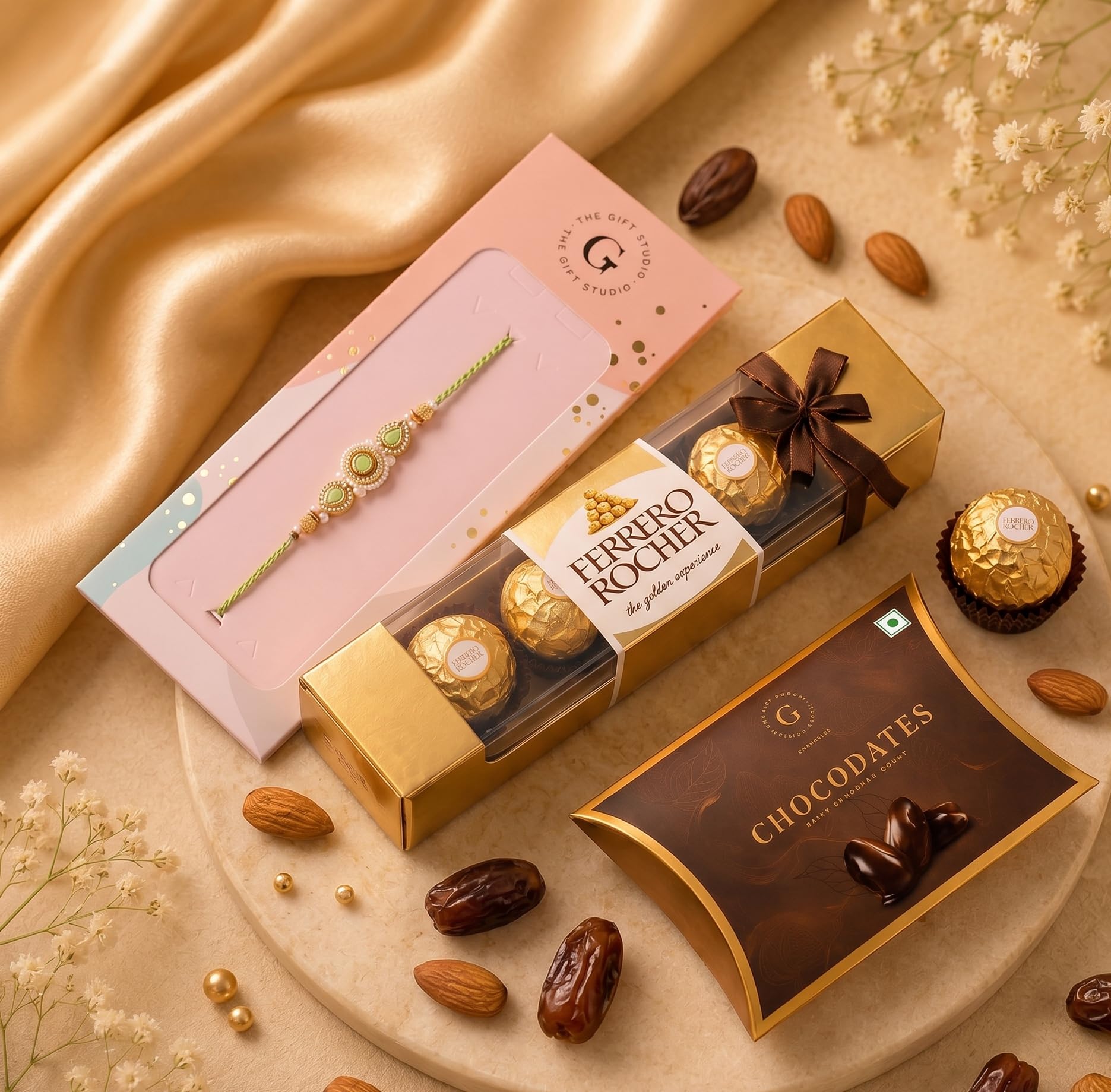 THE GIFT STUDIO.COM | Pearl & Chocolate Luxury Rakhi Gift Set | Green Stone & Pearl Rakhi, Chocodates & Premium Chocolate | Raksha Bandhan Gift-image-8
