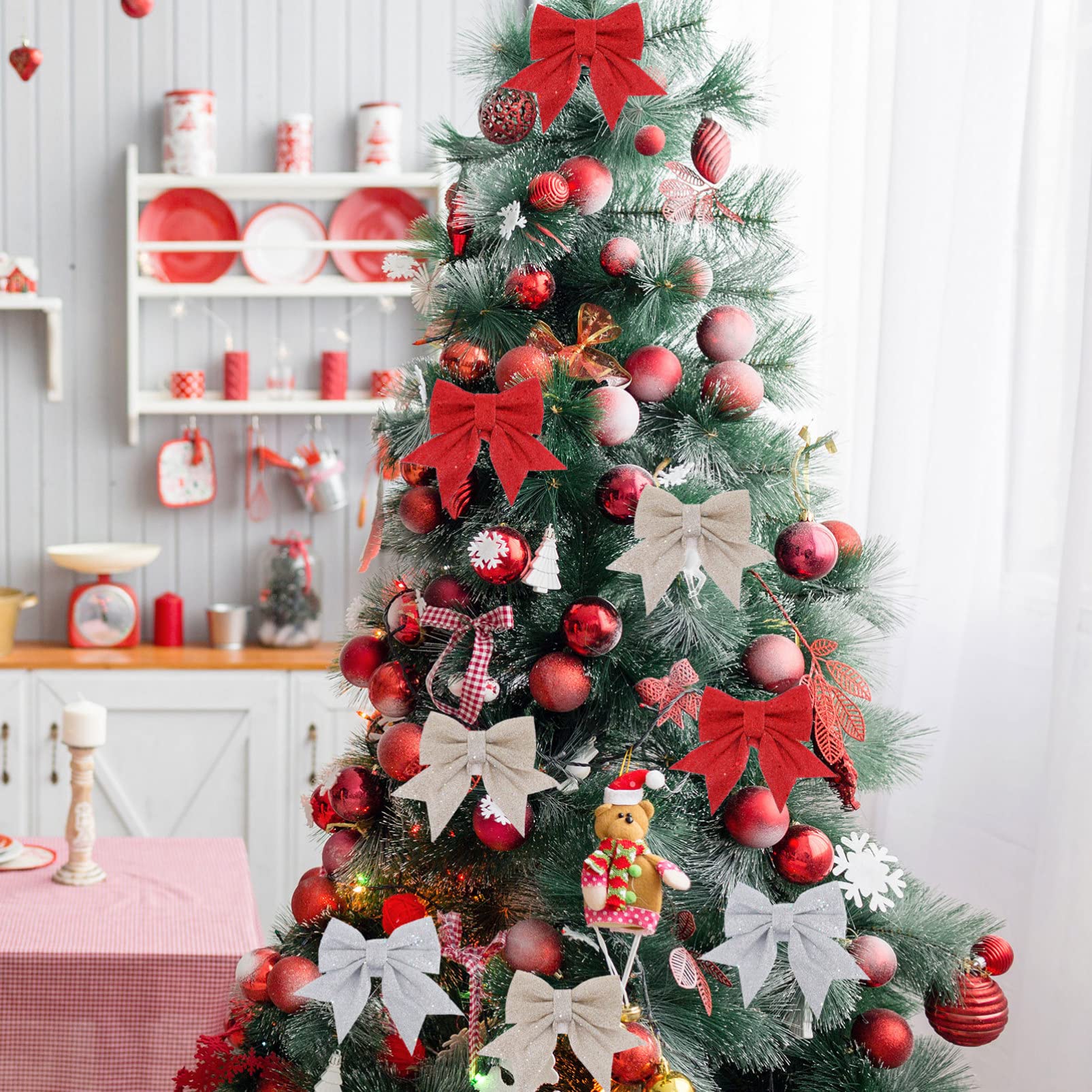 MAGICLULU 4 Set Tirare Fiocco Nastri Fiocco Decorazioni Albero Natale Nastri Fiocco Decorazioni Natalizie Fiocco Fiocco Fiocchi Decorativi Natalizi Regali Natalizi 6 Pezzi * 4