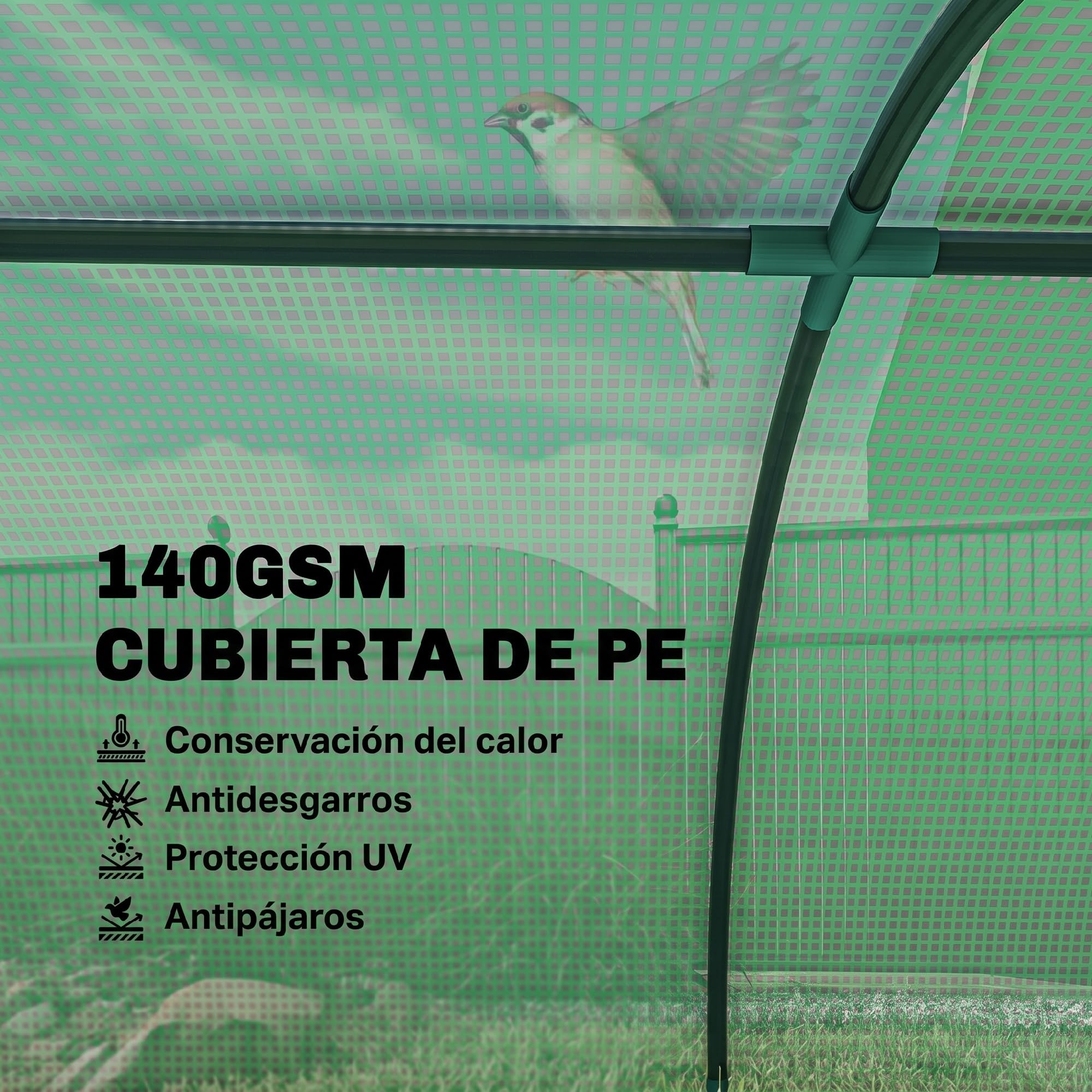 Outsunny Invernadero de Exterior, 200x80x45 cm, Invernadero de Jardín con 4 Ventanas Enrollables de Malla, Marco de Acero y Cubierta de PE 140g/㎡ Anti-UV para Cultivos, Plantas, Flores, Verde