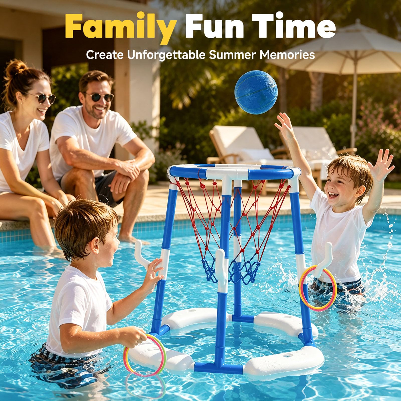 Schwimmendes Wasserspiel-Set, Pool Basketballkorb mit Hoop Toss, Ball und Pumpe für Familie Outdoor Gruppe Pool Aktivität Schwimmendes Wasserspiel Wurf Familie Basketball Hinterhof Aktivität Outdoor