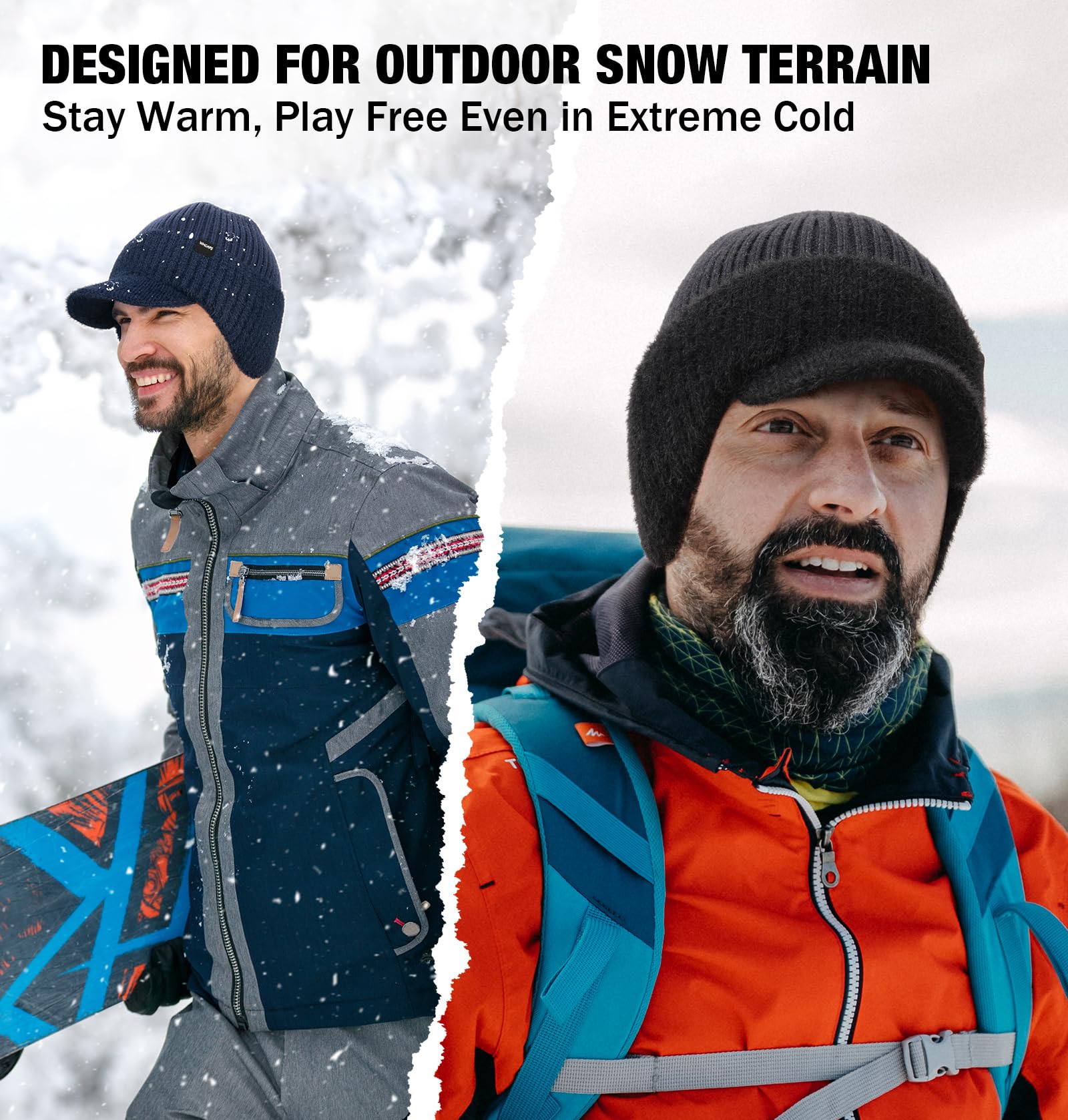 Wmcaps Bonnet d'hiver avec bord et cache-oreilles, doublure en polaire chaude pour homme et femme