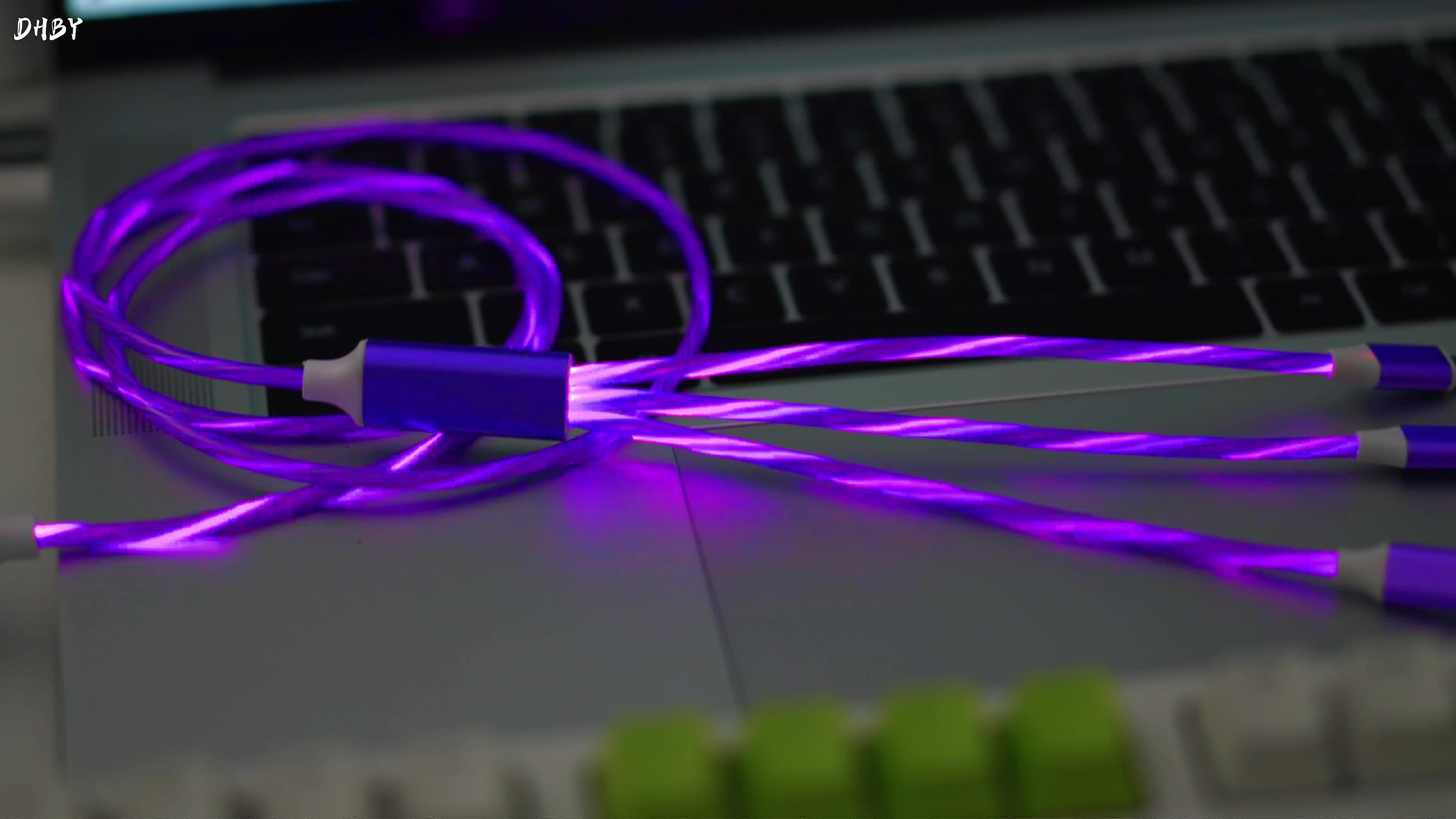 Image of USB A to USB C Cable with Purple LED Light Strip, Suitable for Almost All Tyoe-C Devices, Supports Fast Charging, Data Transfer, Night Vision Illumination, Portable 39 inches