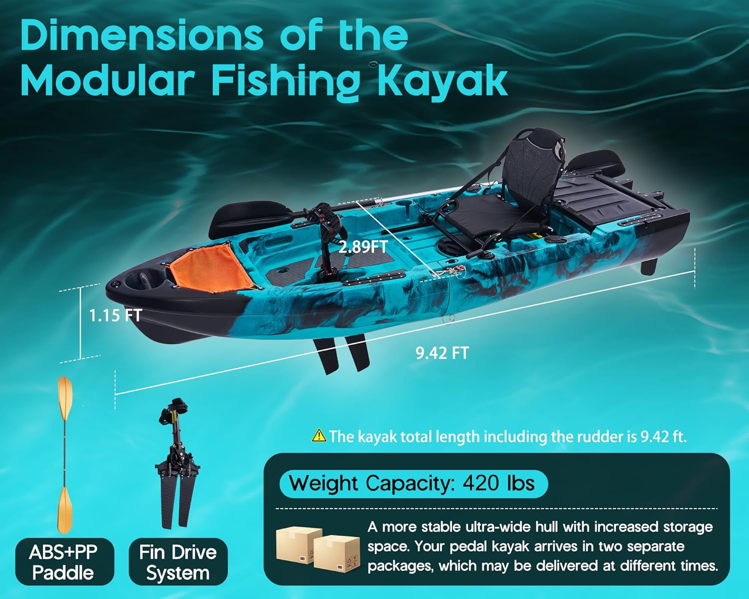 Albott Modular Fishing Kayak with Drive System & Durable HDPE, Customizable Lightweight Sit-on-Top Kayak for Youth & Adult, Perfect for Leisure & Commercial Use, 420lbs Capacity