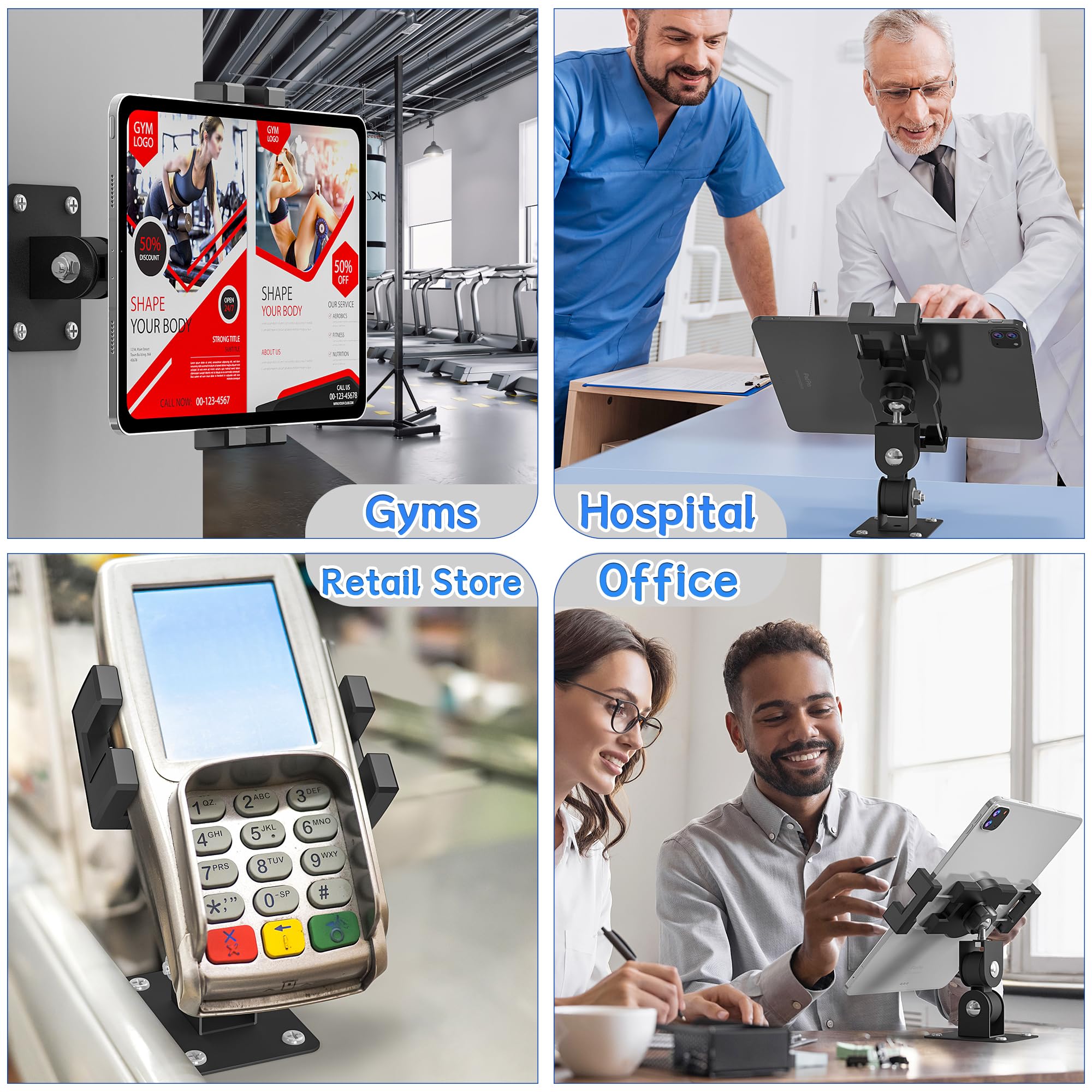 TeQable iPad Wall Mount, Tablet Wall Mount Holder - 360° Rotating Bracket, 180° Horizontal/Vertical Tilt Arm, Compatible with 4.7