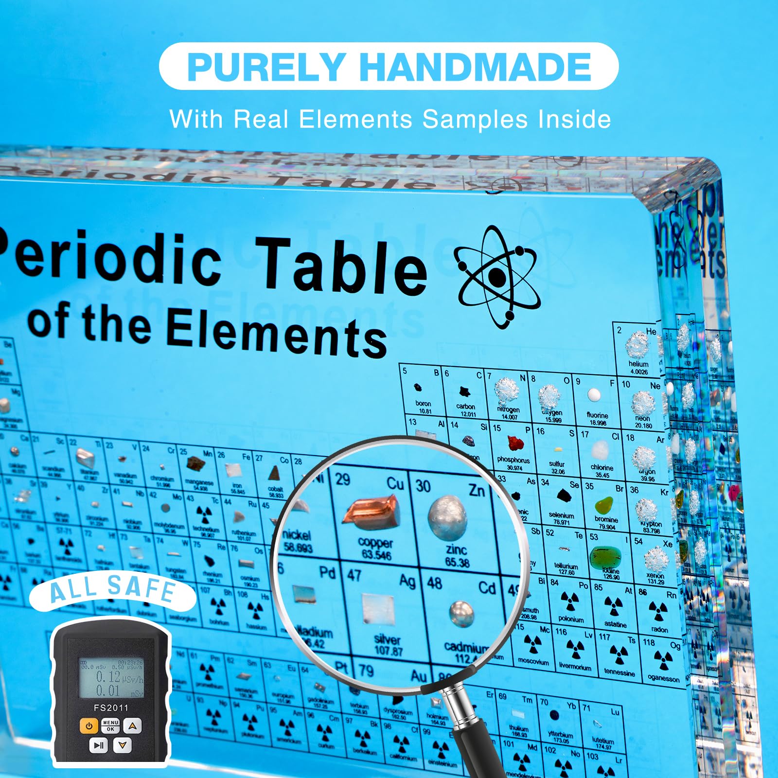 Jeebel Tabla Periódica de Elementos Reales, Tabla Periódico ​de Acrílico de LED Lámpara Mesa con Muestras de Elementos Reales para Maestros Estudiante Niño para Enseñanza/Exhibición Elementos Químicos