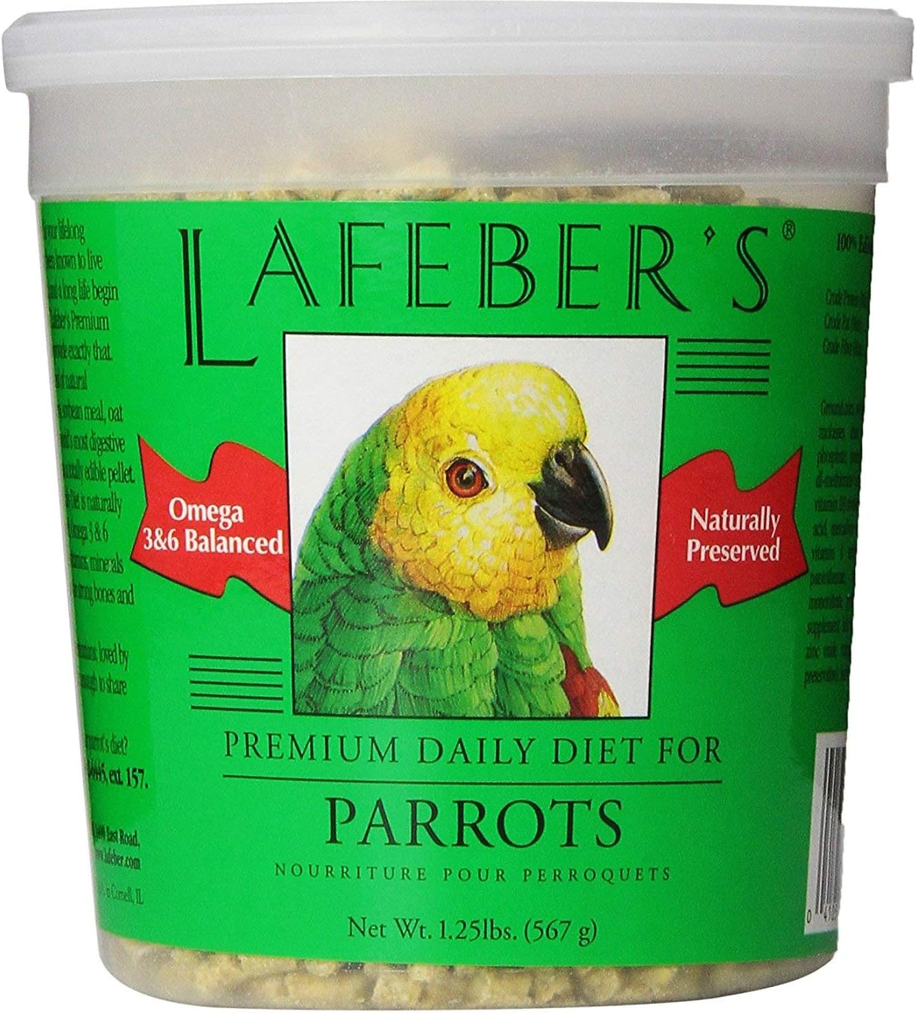 LAFEBER'S Premium Daily Diet Pellets for Birds, All Breed Sizes, 1.25 Pound Tub, Molasses Flavor