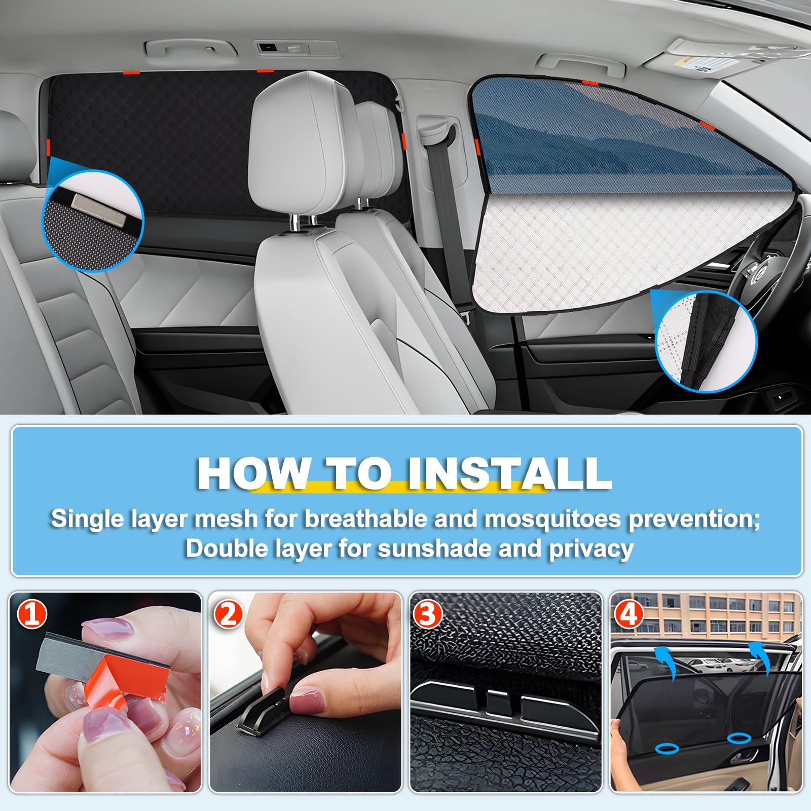 Parasol Coche para VW Passat B8 Variant 2016-2022 Ventanas Lateral 6 Piezas | XCBYT, 2 en 1: Parasol y Mosquitera para Coche, Magnética, Privacidad y Ventilación para Camping y Dormir en Coche, Anti UV