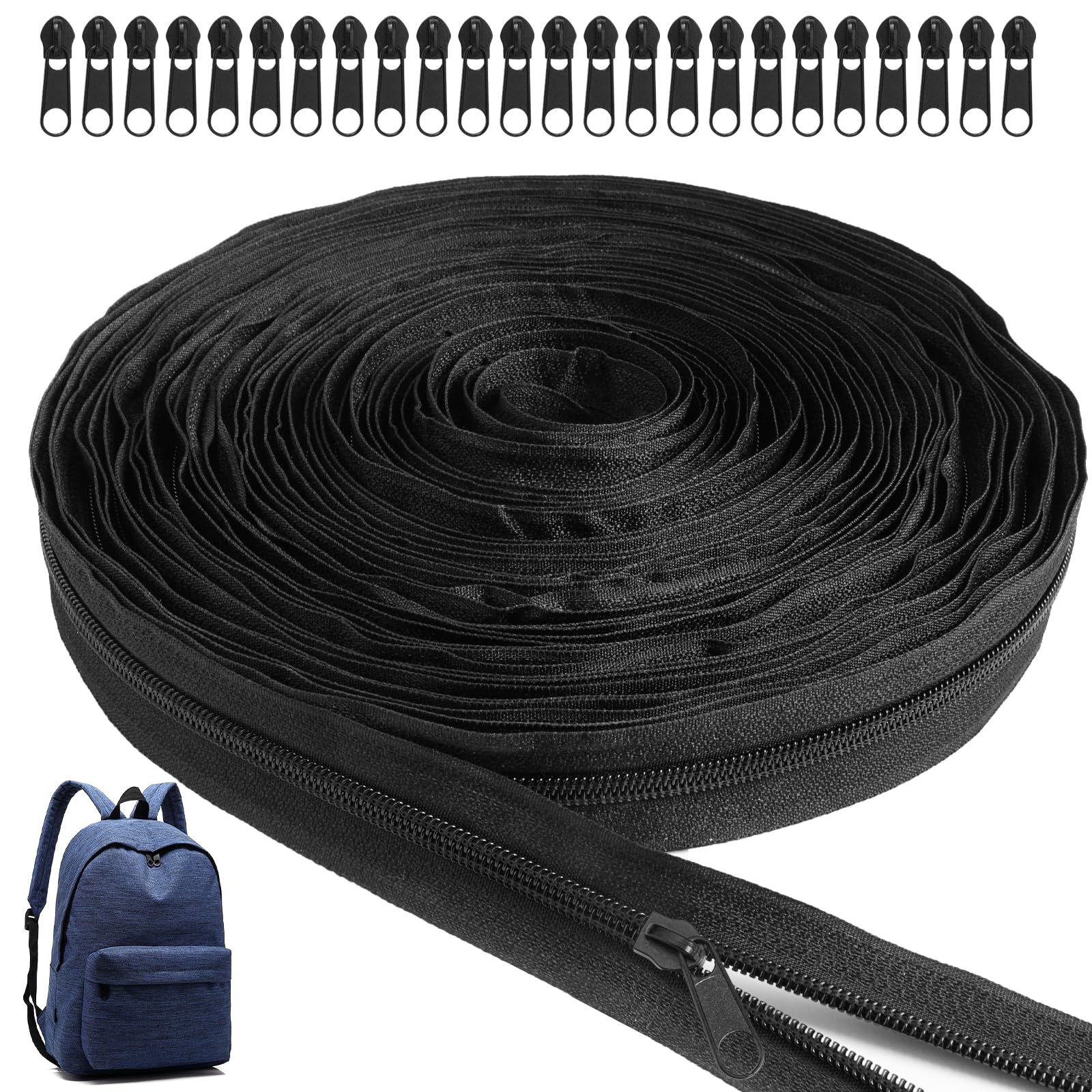 14m Fermeture Éclair Nylon + 20 Curseurs - Kit Réparation Couture DIY Blanc