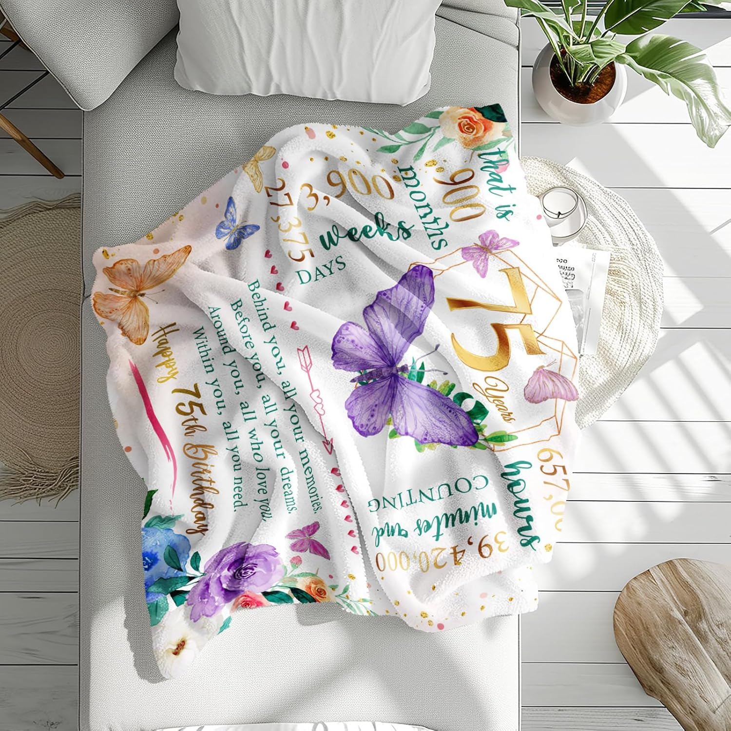 75th Birthday Gifts for Women, Gifts for 75 Year Old Woman, 75 Year Old Birthday Present for Women, 1951 Bday Present for Woman, 75th Bday Decorations for Female Throw Blanket 50"X60" - Image 6