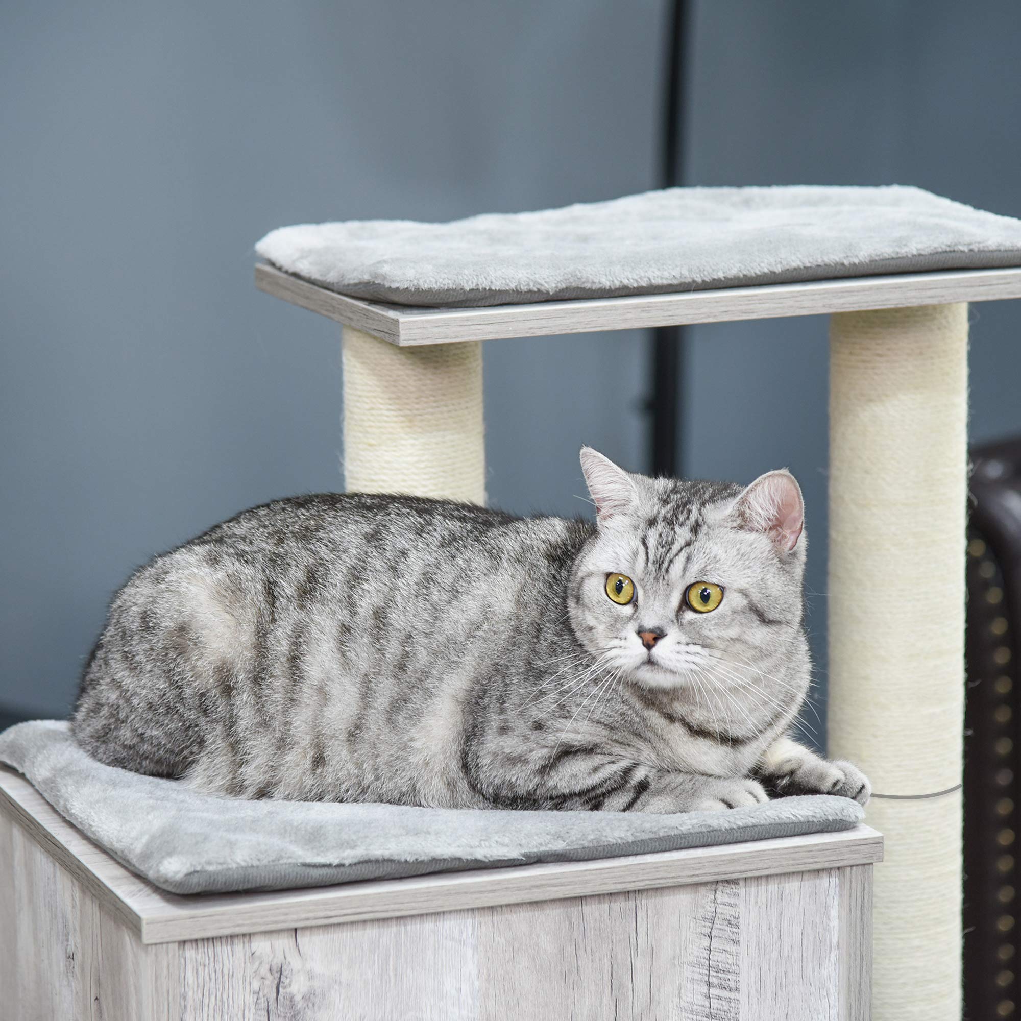 PawHut 113 cm drewniany kot drzewo wieża dla kotów mieszkanie juta drapanie słupek kotek dom do zabawy centrum aktywności meble