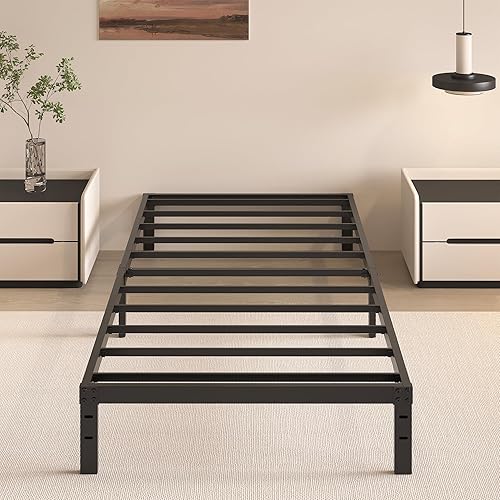 Marco de Cama de 10 Pulgadas Tamaño Twin - No Necesita Somier Base de Colchón de Plataforma de Metal Resistente con Listones de Acero,