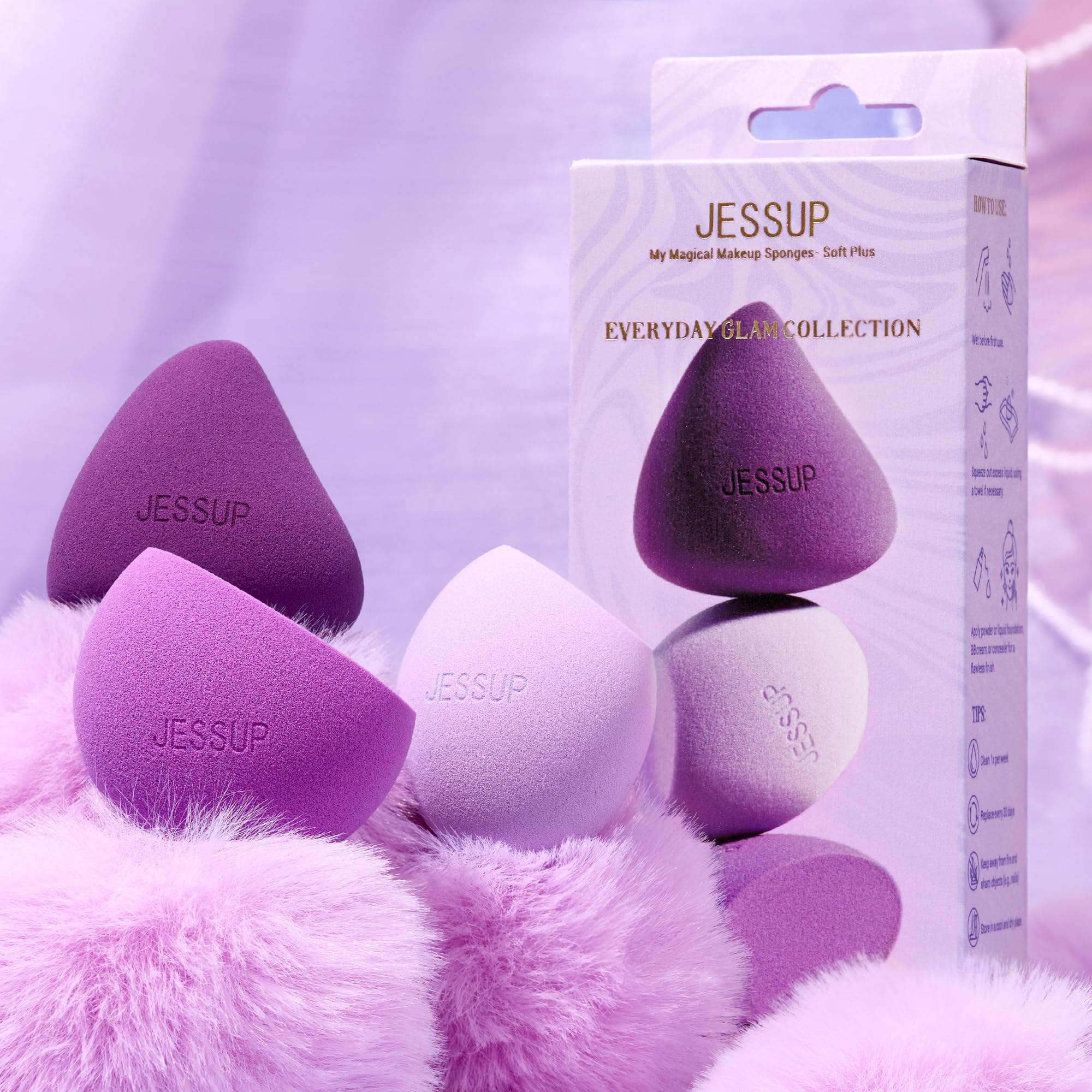 Set di 7 Pennelli da Trucco Jessup a Doppia Punta con Custodia (Quiet Gray T520), abbinato a un Set di 3 Spugnette per il Trucco (Purple SP017)