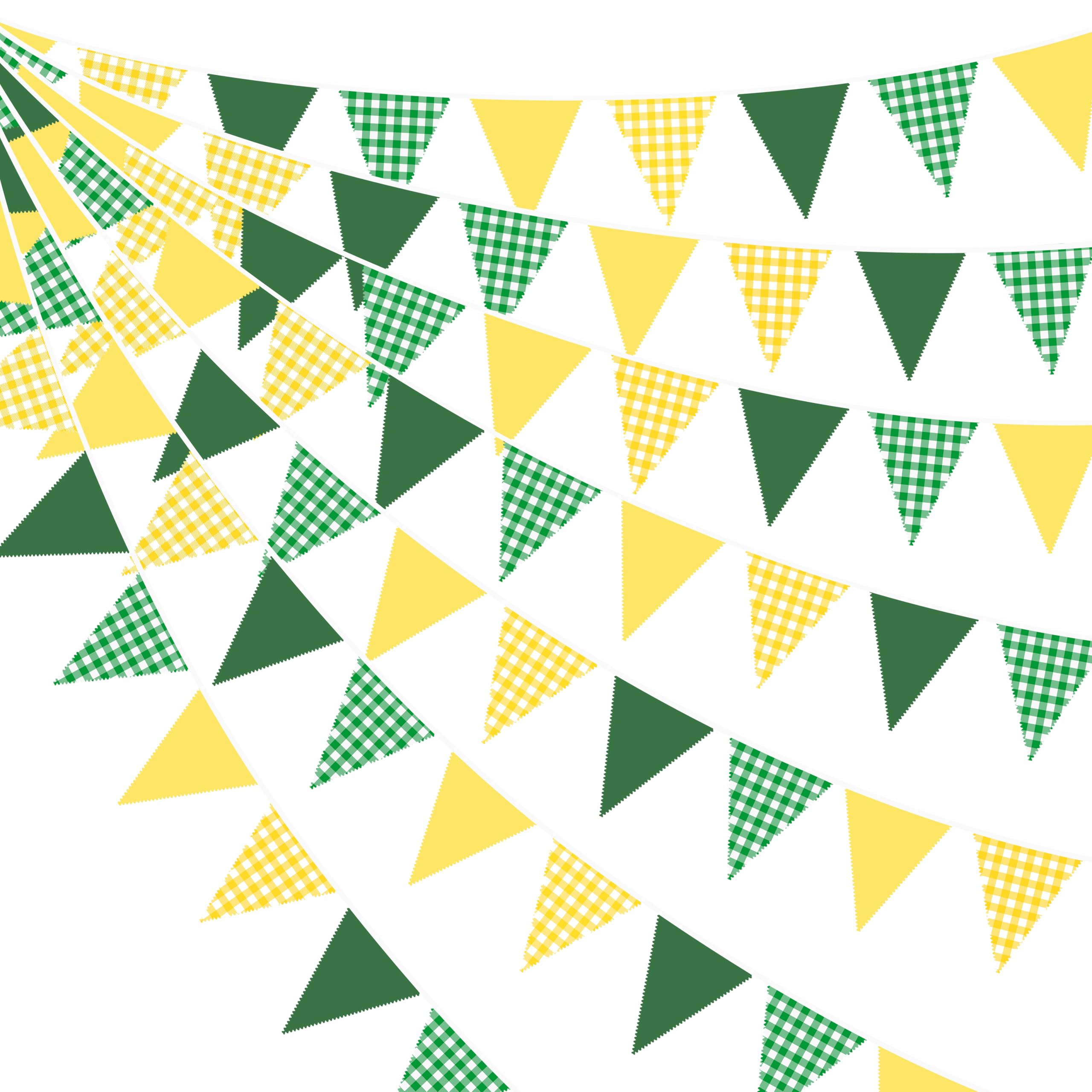 32Ft Yellow Green Plaid Bunting Banner Party Decoration Green Yellow Gingham Buffalo Checkered Fabric Triangle Flag Pennant Garland Streamer for Master Golf Birthday Wedding Bridal Baby Shower Party โ image 1