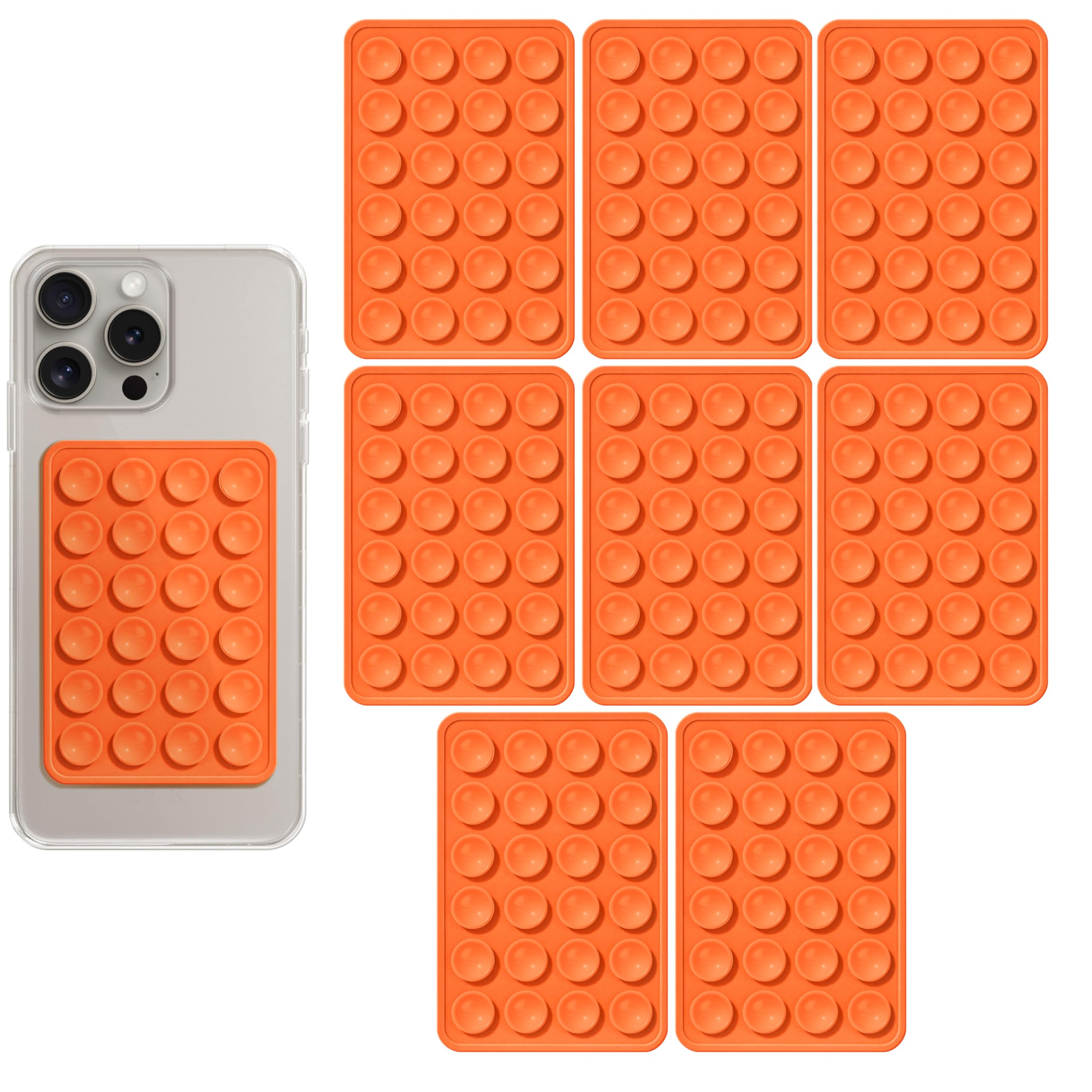 Langthering 8pcs Silicone Phone Sticky Grip, Suction Phone Case Mount for iPhone and Android, Hands-Free Sticky Cell Phone Grip, Mobile Fidget Mirror Holder for Selfies and Videos (Orange)