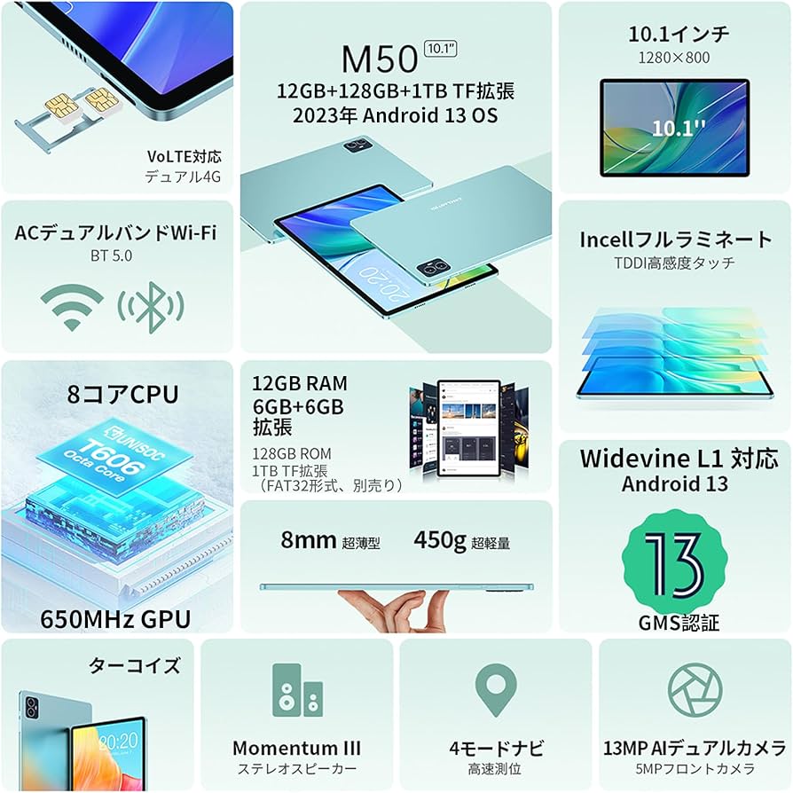 Amazon.co.jp: 【Android 13 タブレット 10インチ】TECLAST M50 12GB+