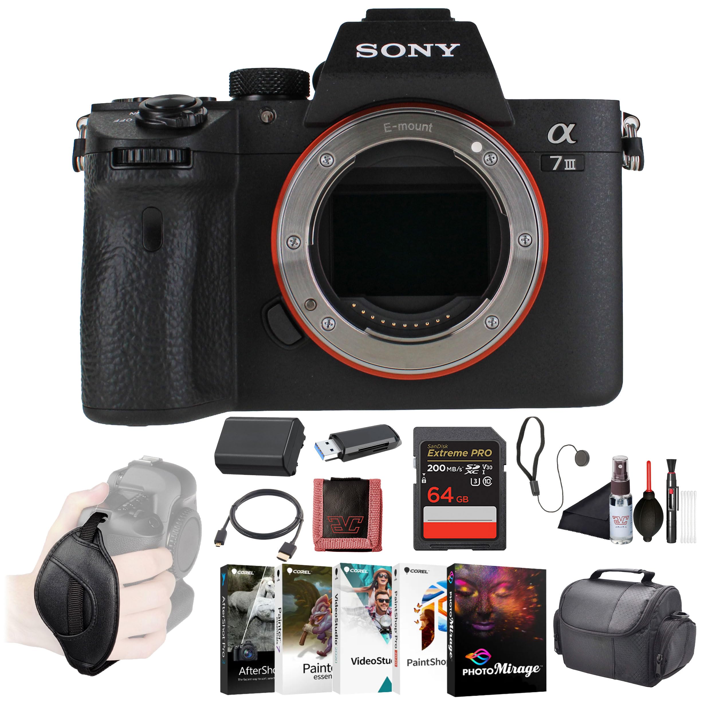 Sony a7 III Mirrorless Camera (ILCE7M3/B) – Full-Frame E-Mount | 24.2MP BIONZ X Processor | 10 fps Continuous Shooting | 64GB Card, Battery, Software,
