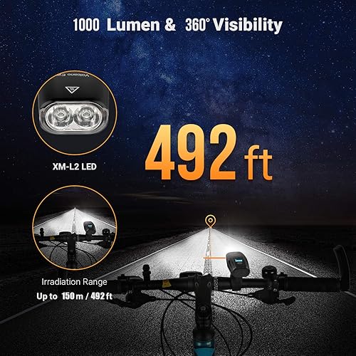 Miniatura 3 de Juego de luces de bicicleta superbrillantes de 2000 lúmenes, potente linterna de bicicleta recargable, impermeable, 5 modos, luz trasera de
