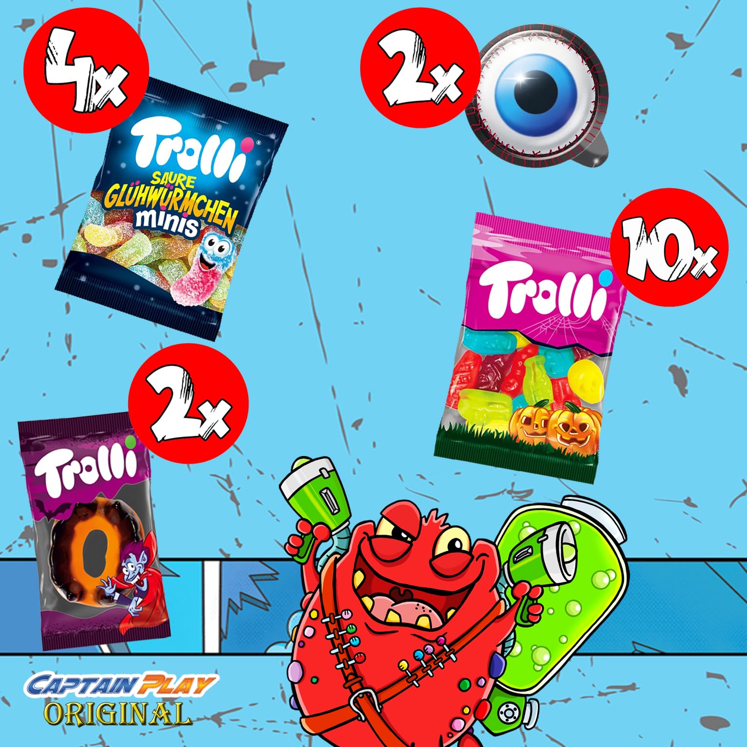 Trolli Halloween Multipack, 18 Mini Bustine, Caramelle Gommose, 4 varietà - ideali per Halloween Decorazioni, 350g