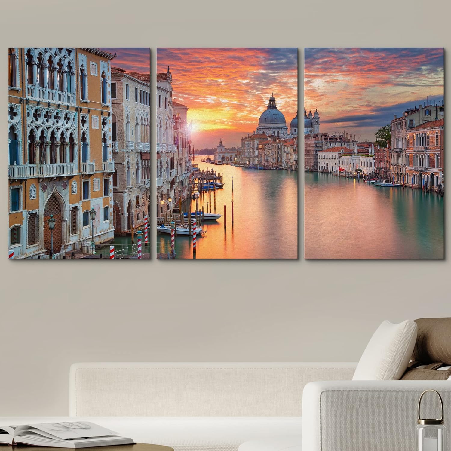 Venice Grand Canal Sunset 3-Piece Canvas Wall Art Set