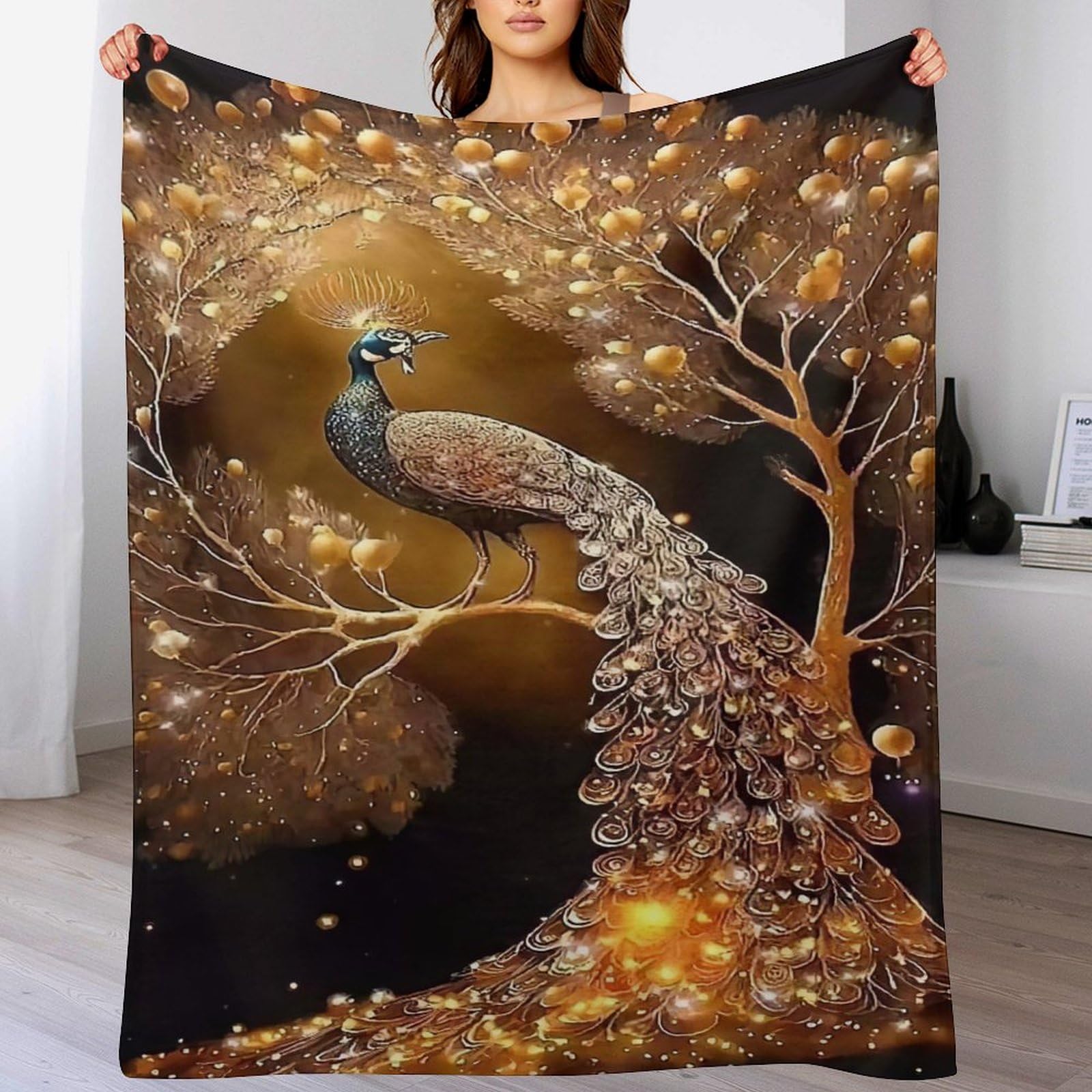 PAZZK Peacock Throw Blanket || Ultra Soft Plush Thick Cosy Fuzzy Fluffy Machine Washable Flannel Blanket for All Season Use Bedroom Couch & Home（130×180cm）