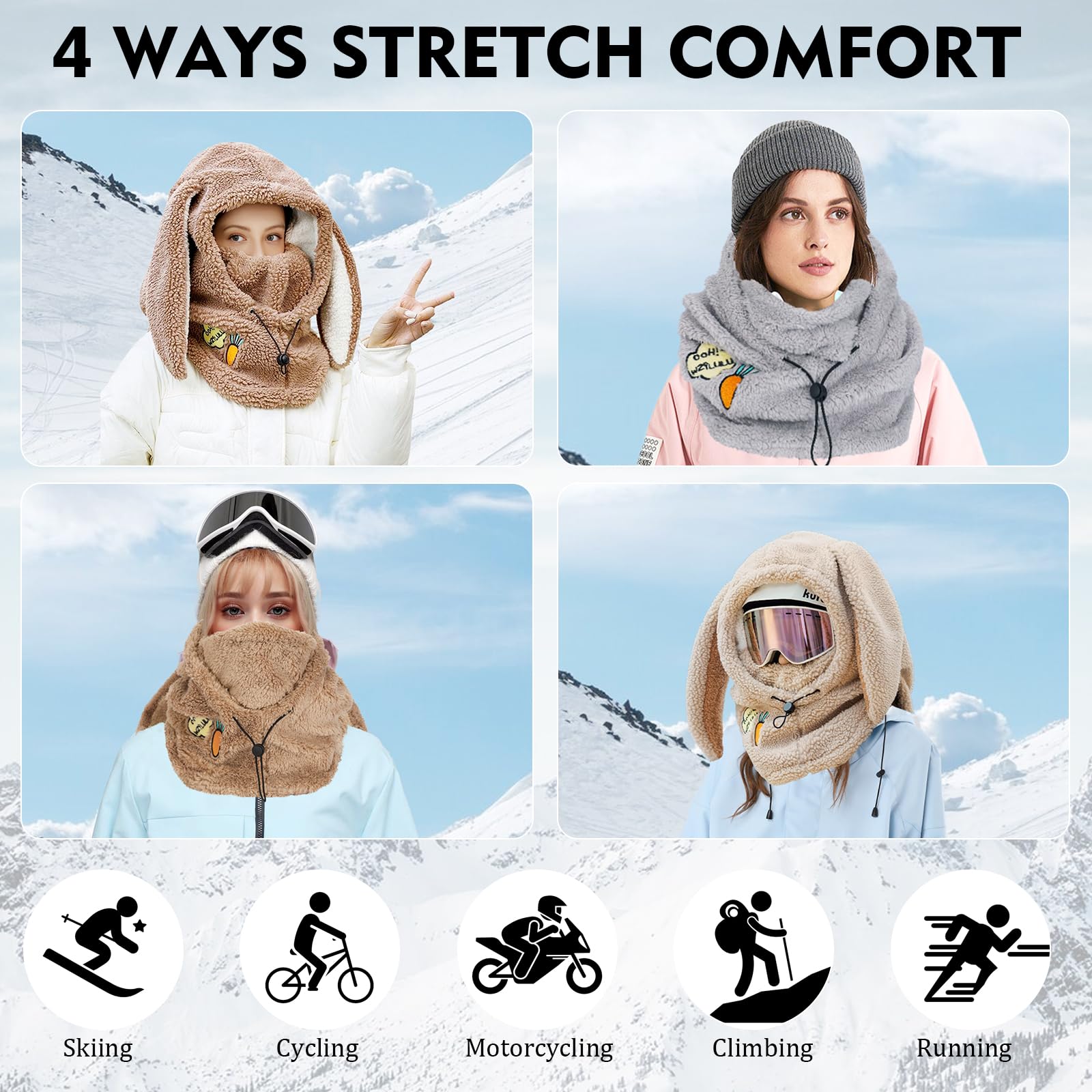 PHOGARY Cagoule d'hiver pour femme, capuche Sherpa masque de ski requin unisexe couvre-visage coupe-vent pour l'hiver capuche thermique pour femme