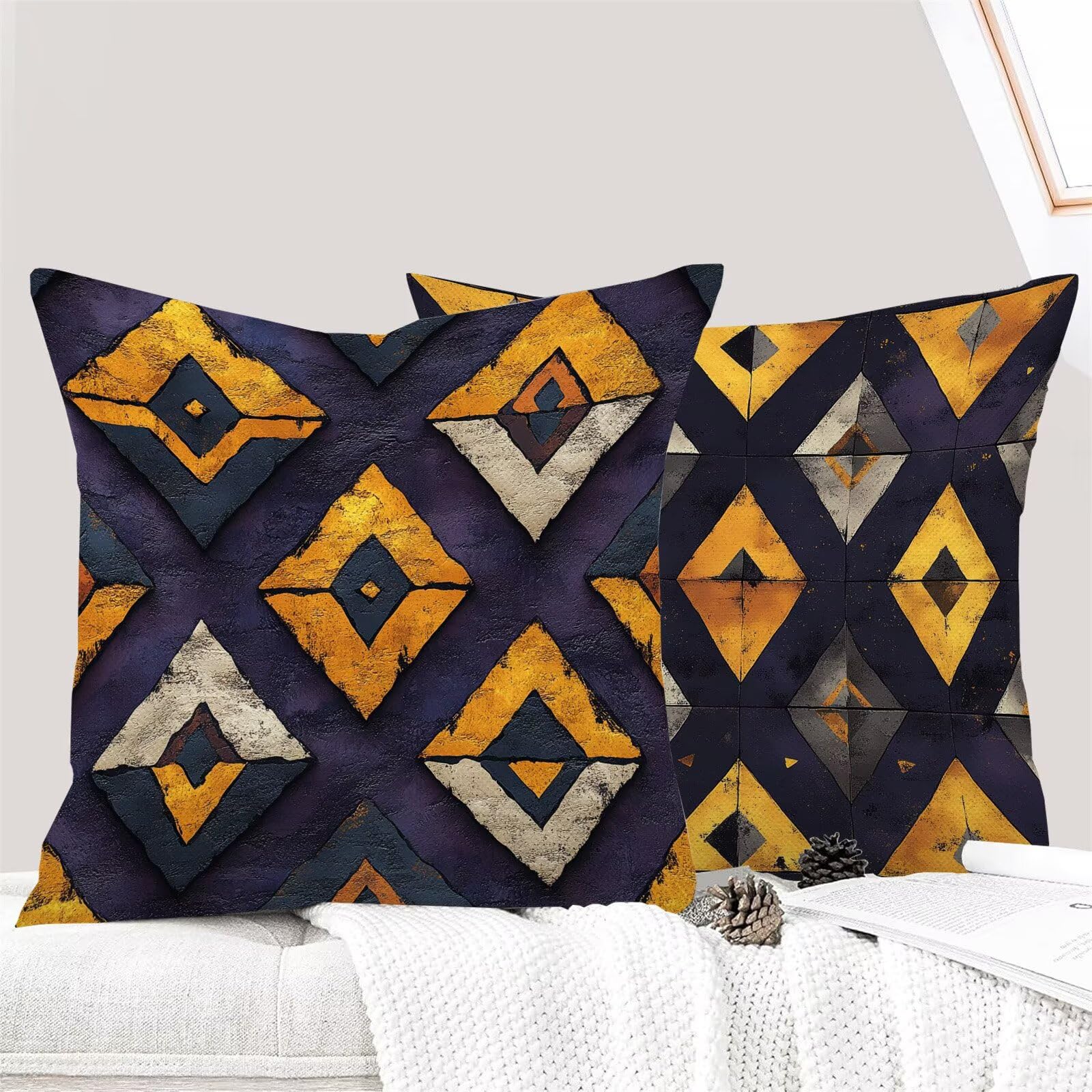 Juego de 4 Fundas Cojines Azul Geometría (6) 60 x 60 cm Fundas Cojines, Decoración Moderna Cojin Exterior, para Sofá salón Coche Cama Sillas Decoración, Cuadrado Terciopelo Sofá Cojín Exterior m-388