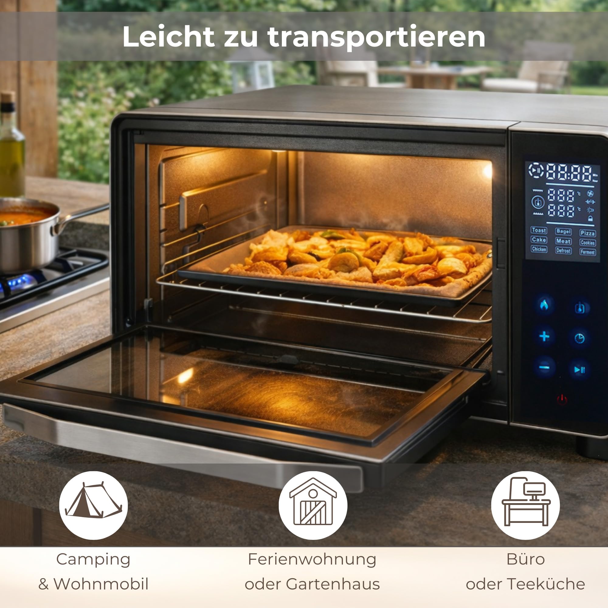Syntrox Germany 25 l Touch Mini Backofen Saltillo | Miniofen | Pizzaofen | Pizzabackofen, 25 Liter, Edelstahl, 1500W, inklusive Zubehör, für kleine Küchen