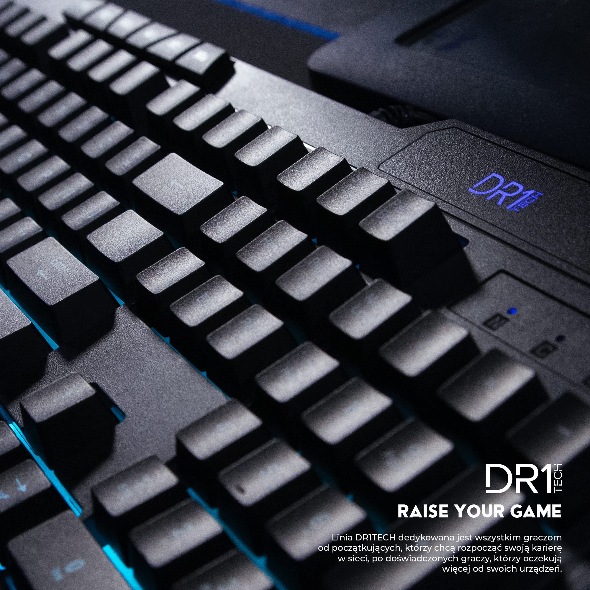 [Amazon Exclusive] DR1TECH Wasp RGB Gaming Keyboard For PC, Podświetlana, 100% Konfigurowalna I Ergonomiczna - 104 Przyciski Z 26 Klawiszami Anti Ghosting (QWERTY US-International)